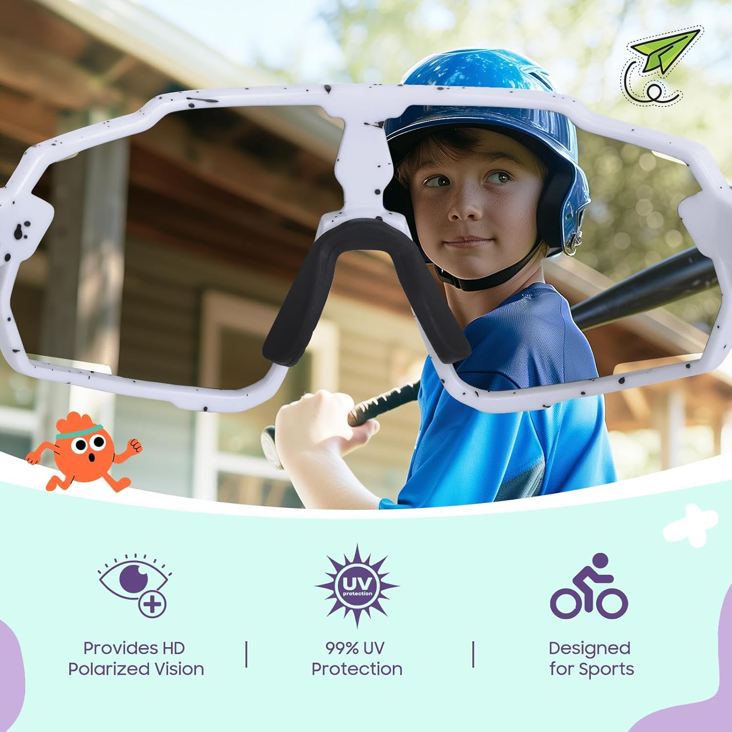 Kids Sunglasses Polarised - UV400 Youth Cycling Sun Glasses for Boys & Girls (Ages 6-15) Children Cycling Cricket Baseball Sports Shades image number 2