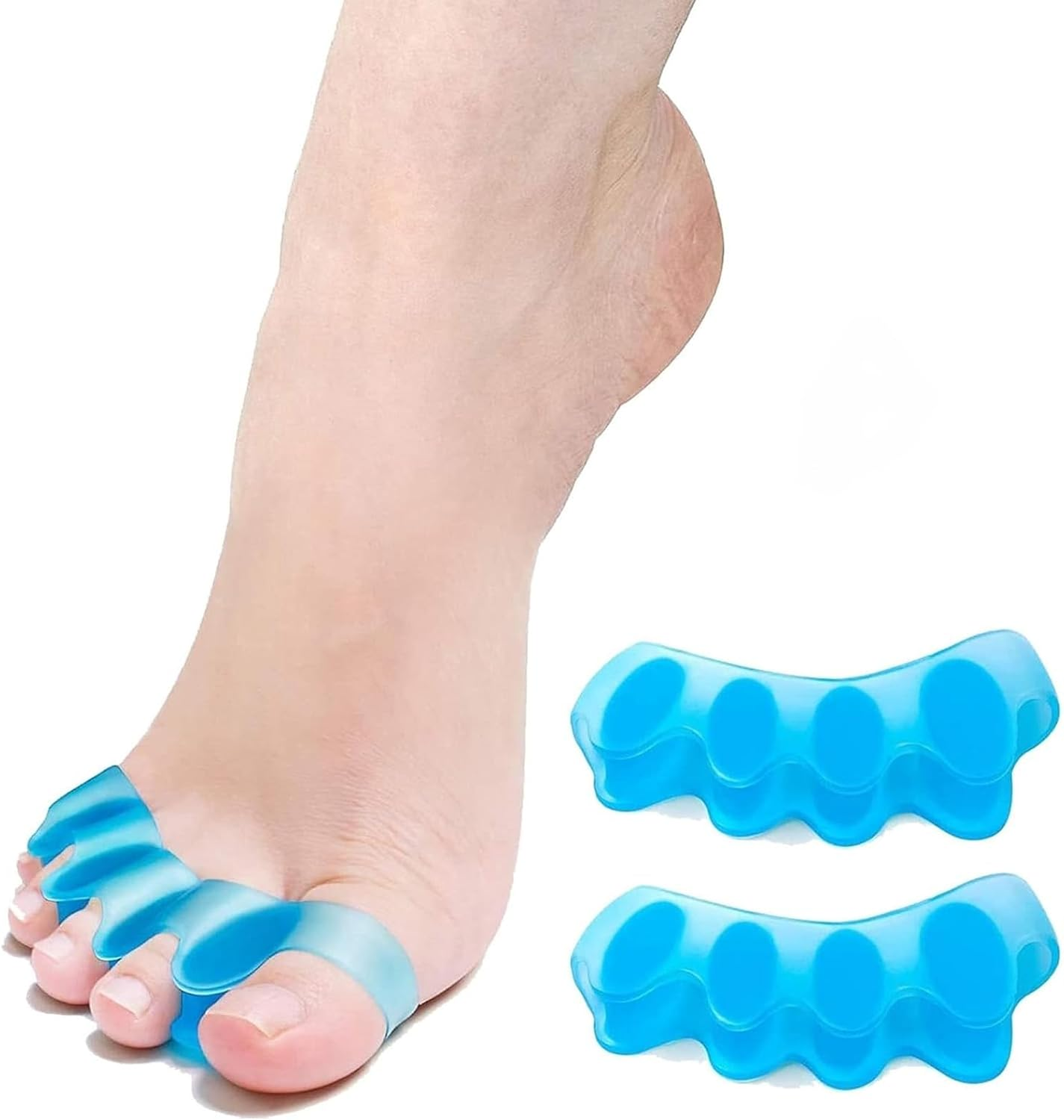Toe Separator -Silicone Big Toe Corrector - Relieves Foot Pain, Hammer Toe, Bunions, and Curled Toe -1 Pair of Blue Adjustable Toe Separator for Both Men and Women (Blue 2PCS) image number 2