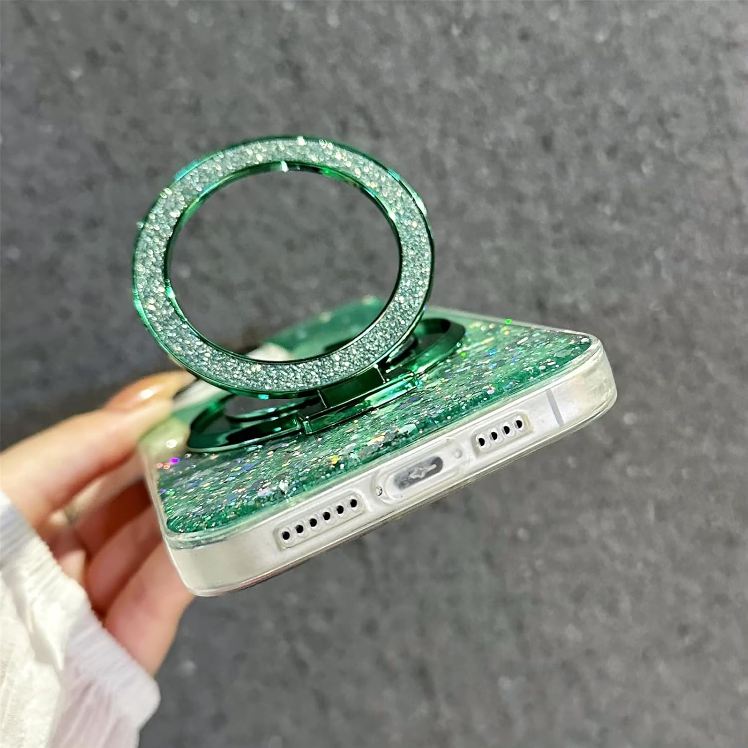 IMEIKONST Glitter Case Compatible with Iphone 16E with Makeup Mirror Holder, Sparkle Transparent Bling Shell Shockproof Soft TPU Silicone Bumper Cover for Iphone 16E. Green DJJ image number 2