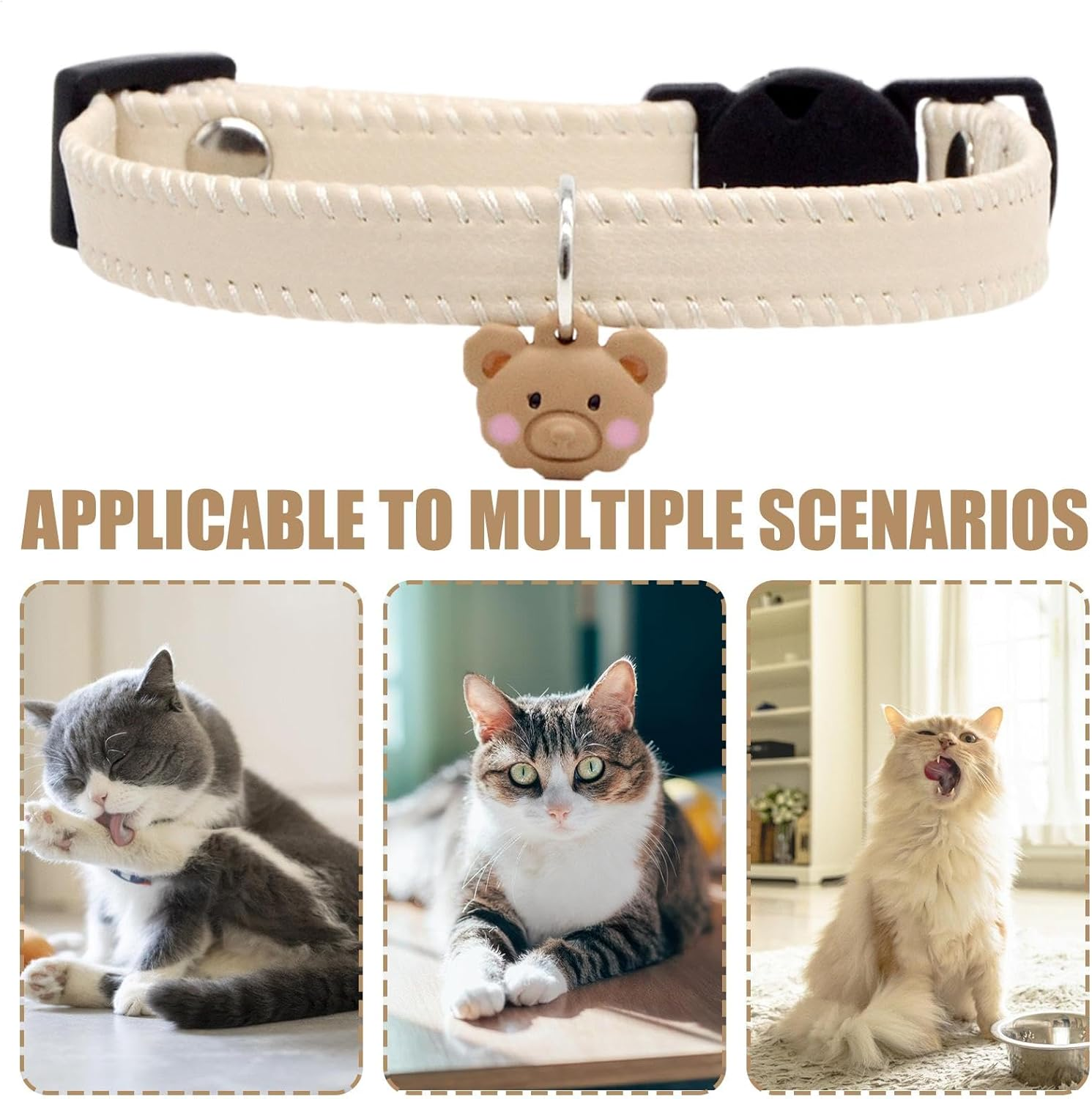 Generic Cat Collar, PU Leather Dog Collar - PU Leather Dog Collar, Quick Release Cat Collar with This Easy to Use Safety Clasp. Secure Buckle Design Makes It Easy to Use, Portable, Pet Supplies image number 5