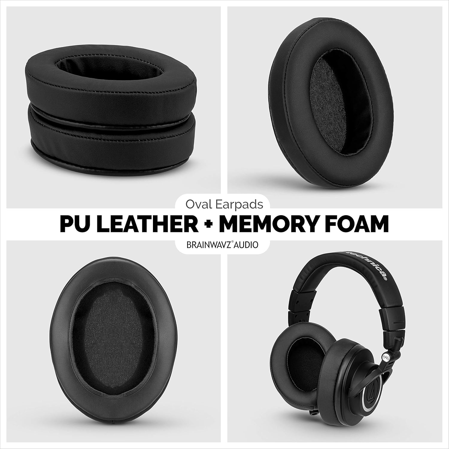 (Black) - Brainwavz Earpads for ATH M50X, M50XBT, M40X, M30X, Hyperx, SHURE, Turtle Beach, AKG, ATH, Philips, JBL, Fostex Replacement Memory Foam Ear Pads & Fits Many Headphones (See List), Black Oval image number 3