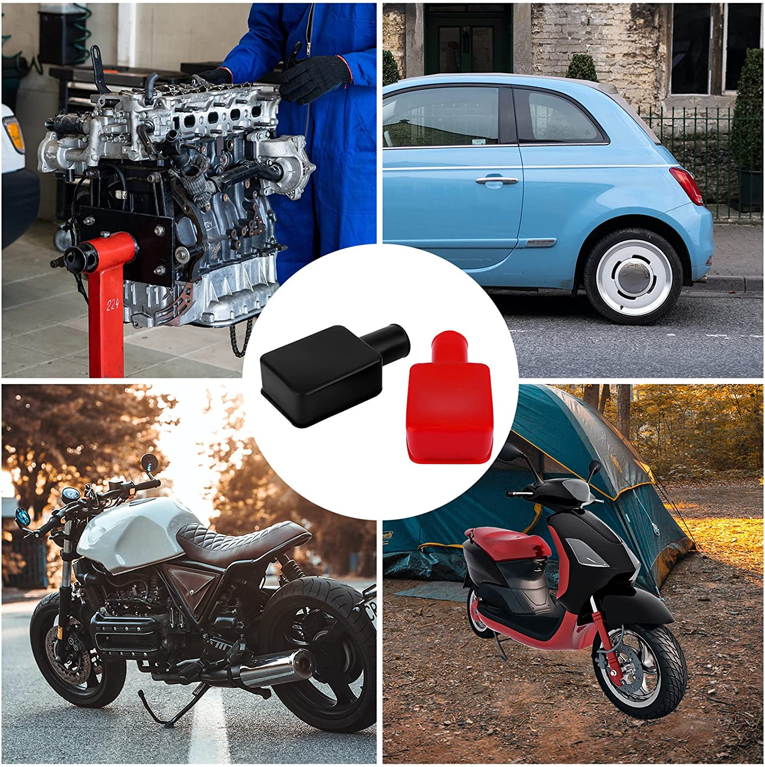 SAVITA 2Pcs Battery Terminal Covers Auto, Red & Black Soft Rubber Positive Negative Insulating Stud Covers Flexible Battery Terminal Protective Caps for Car Electric Bikes Trucks