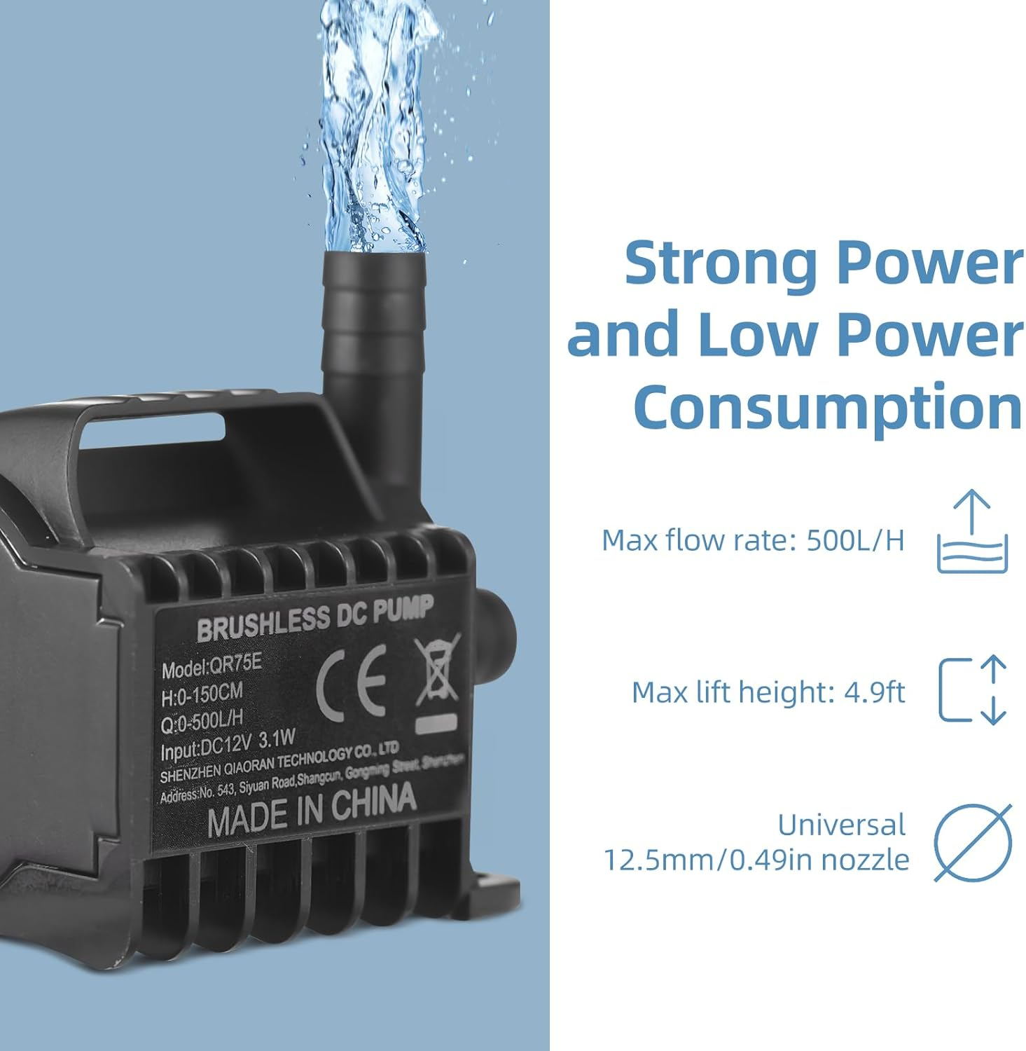 LAPOOH Submersible 12V Water Pump Electric 500L/H Small Fountain Pump with Max 4.9Ft Lift, 1.6Ft Wire and Suction Cup Base, Portable Mini Pump for Fish Tank, Pond, Aquarium, Pet Drinking image number 5