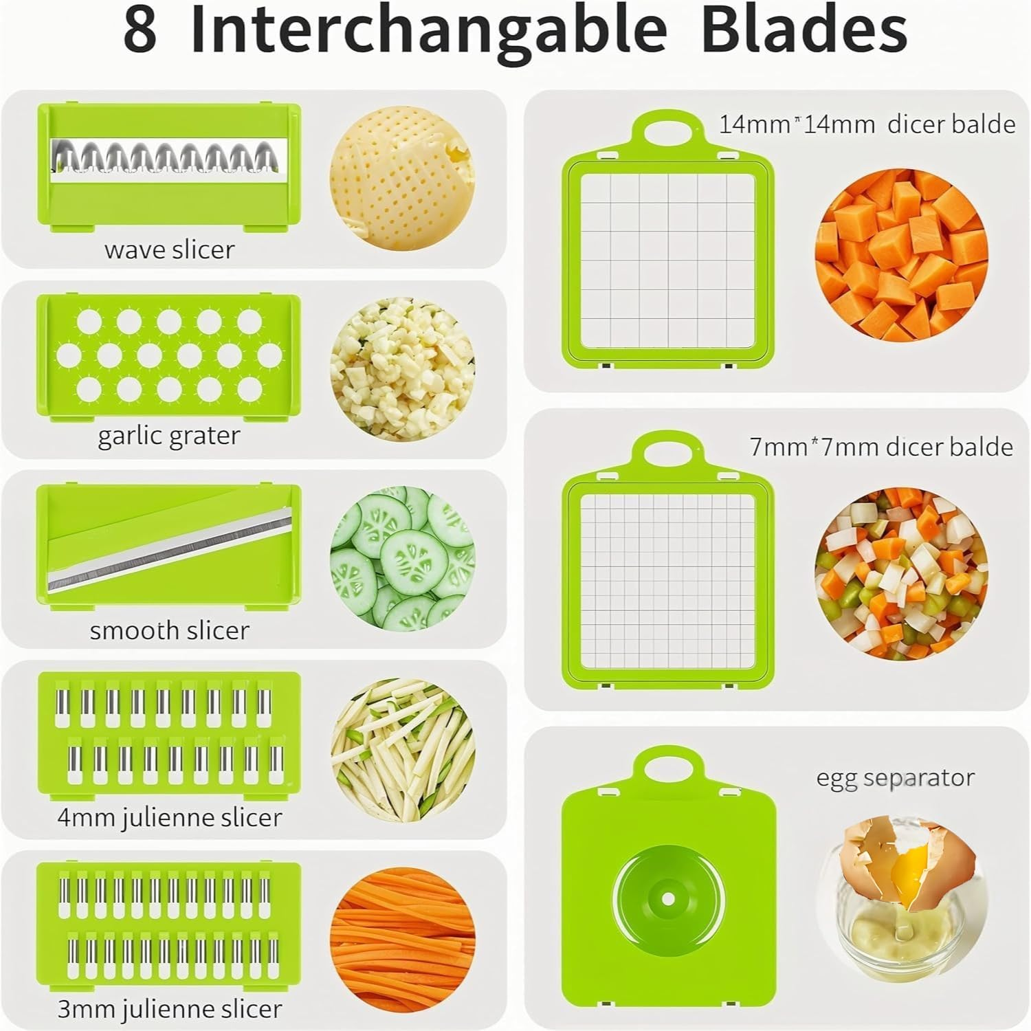 Vegetable Chopper, Multifunctional 16 in 1 Food Chop Onion Chopper Vegetable Slicer Cutter Dicer Veggie Chopper + 8 Blades,Colander Basket,Container for Salad Potato Carrot Garlic (Green+Black+White)
