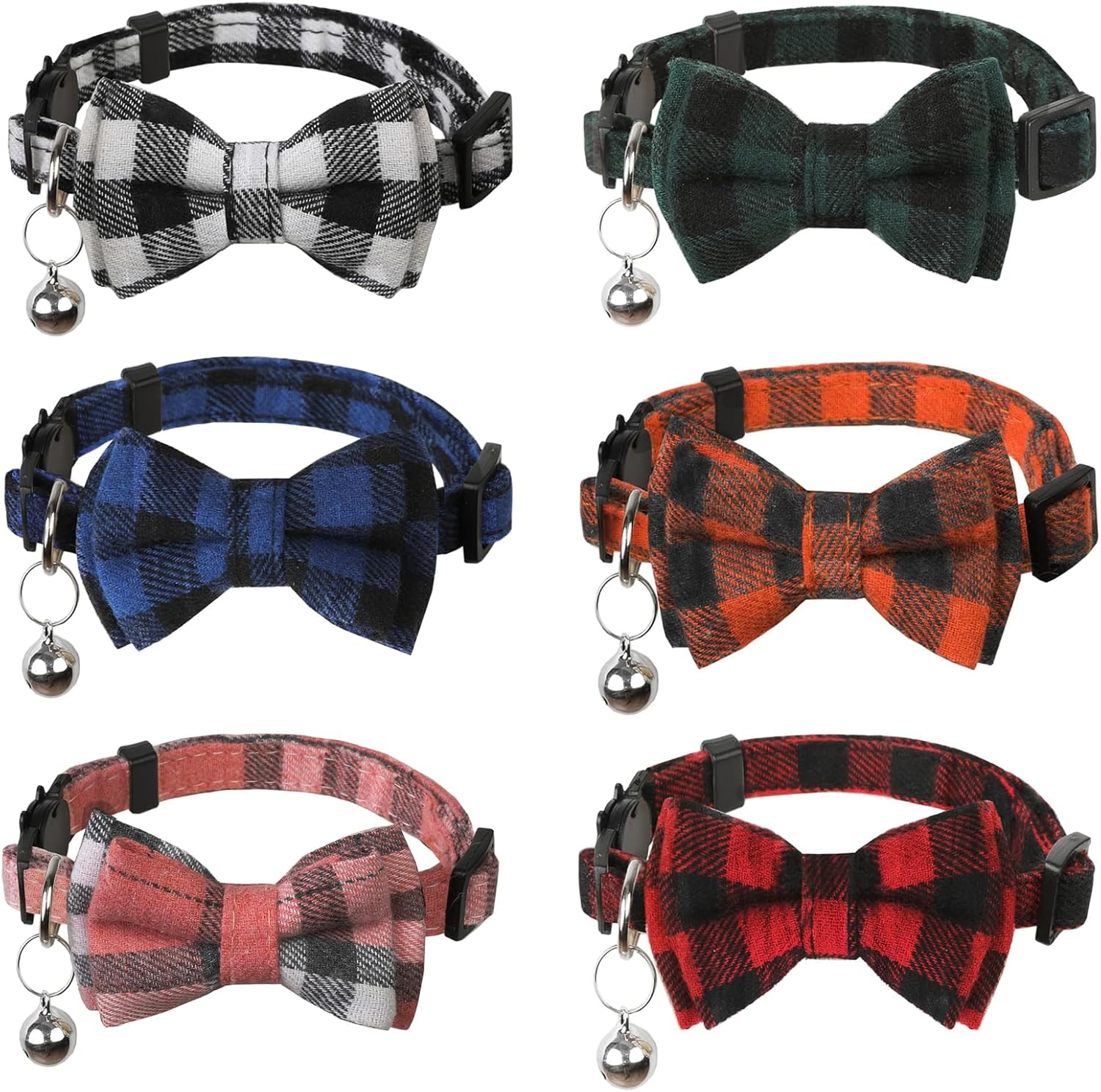 6 Pcs Cat Collars with Bow Tie and Bell, Breakaway Kitten Collar Adjustable Safety Quick Release Cat Collars for Kitten and Cats image number 3