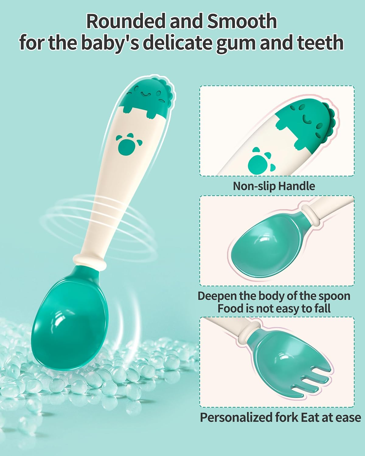 Deejoy Toddler Utensils with Travel Safe Case, Silicone Baby Spoons and Fork Set for Self Feeding, Toddlers Feeding Training Spoon, Easy Grip Heat-Resistant, Bendable Function (2 Sets, Green&Pink) - Pink image number 4