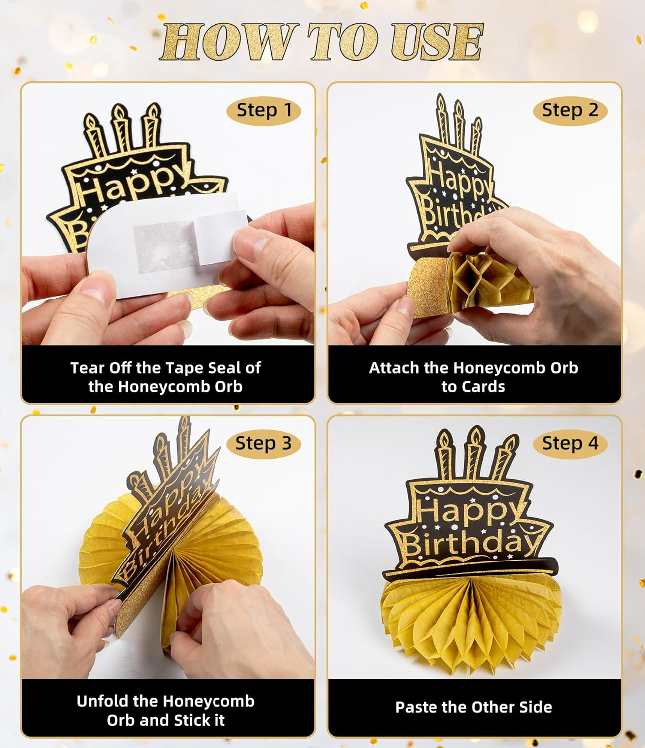 9 Pcs 70Th Birthday Decoration for Men Women - Honeycomb Centerpieces & Table Decorations - Black & Gold - Cheers to 70 Years - 1955 Birthday Party Favors - 80Th-Black And Gold image number 2