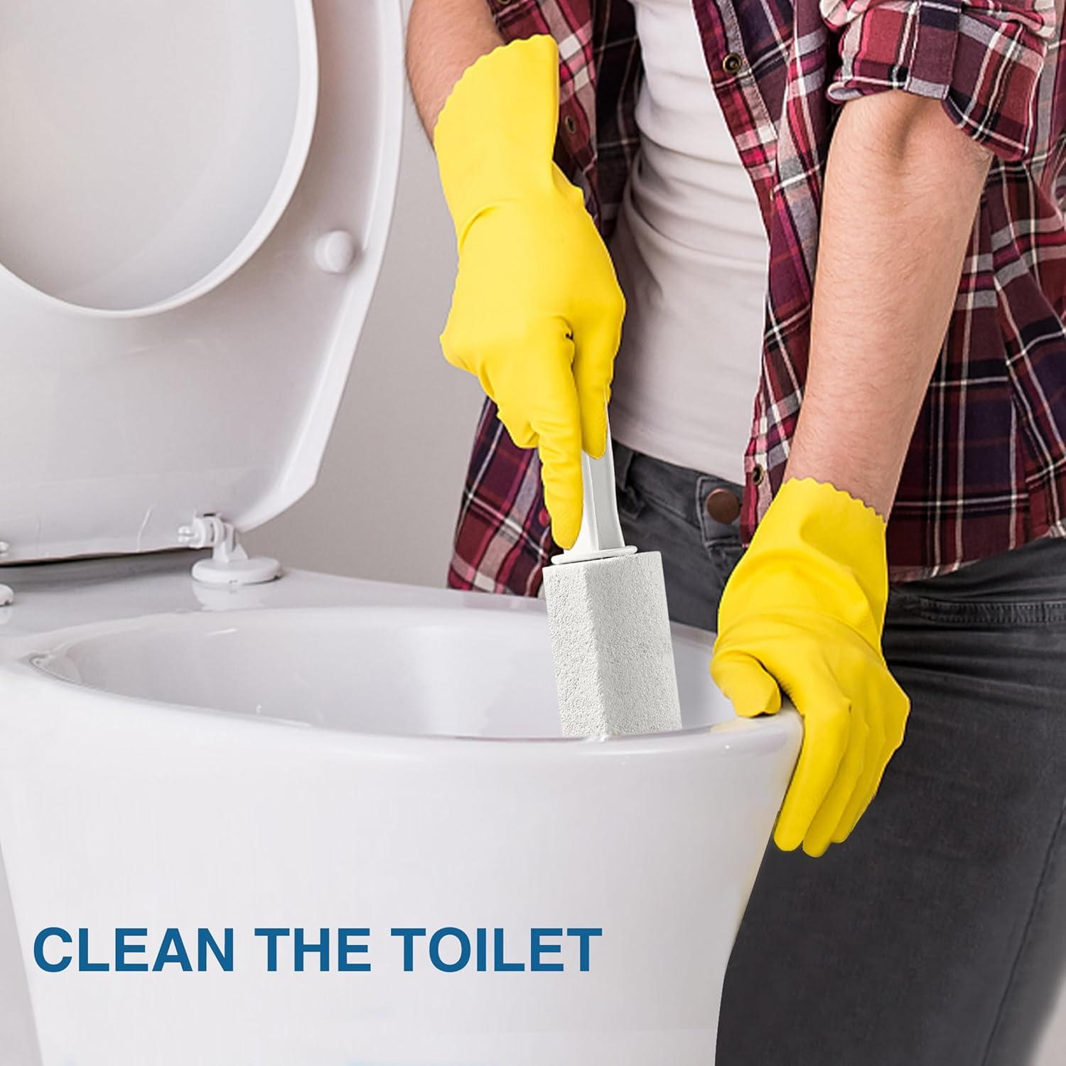 （2Pack） UNOD White Cleaning Pumice Stone with Handle，Toilet Bowl Cleaner，Removing Hard Water Stain Ring。Clean up the Stains on Tiles, Bathrooms & Pools. (4, W) image number 3