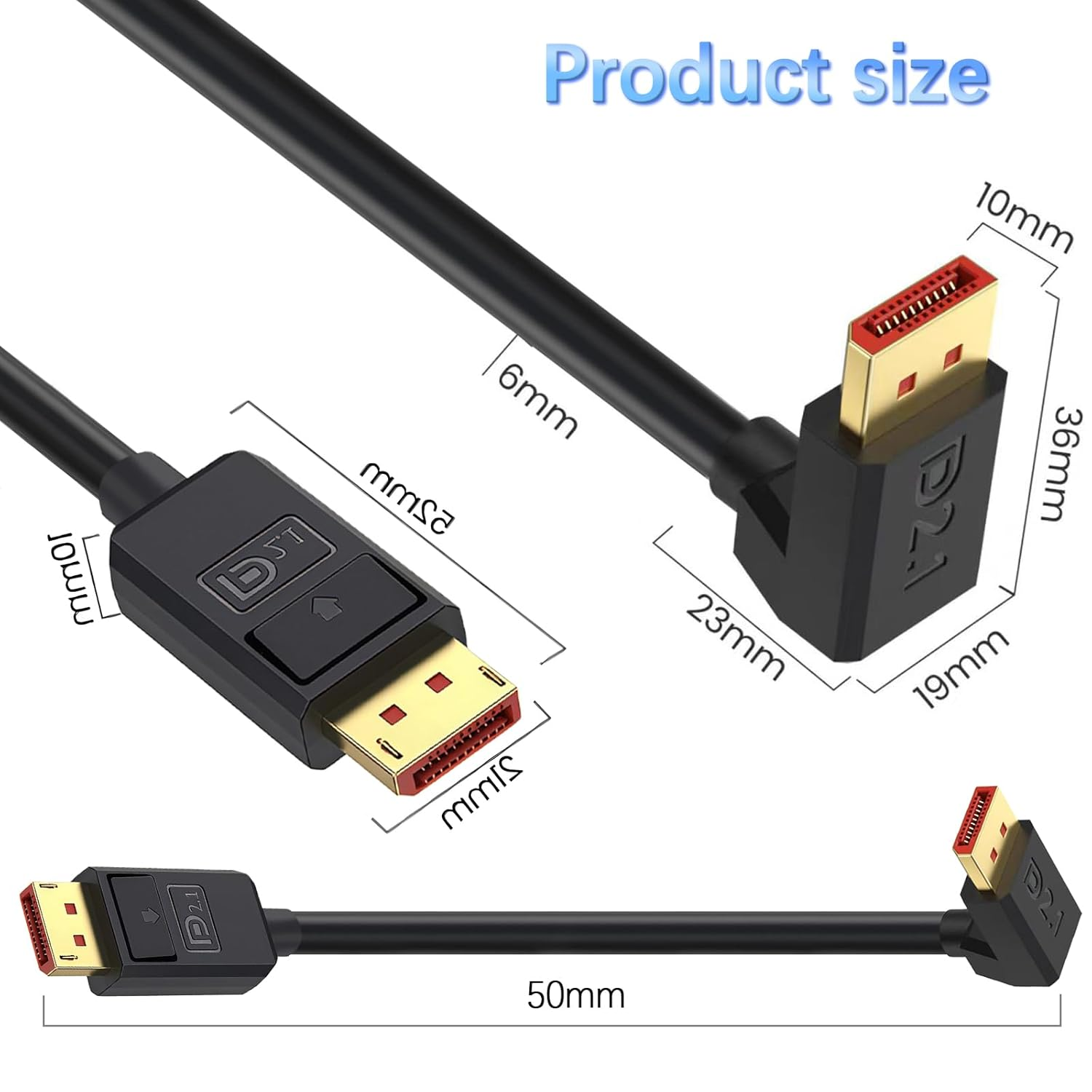 Duttek 16K Displayport 2.1 Cable 50Cm, DP2.1 Male to Male Cable 40Gbps Video Displayport Cable Support 16K@30Hz, 8K@120Hz, 4K@240Hz, HDR, HDCP2.2, ARC for Gaming Monitor (Down Angle) image number 3