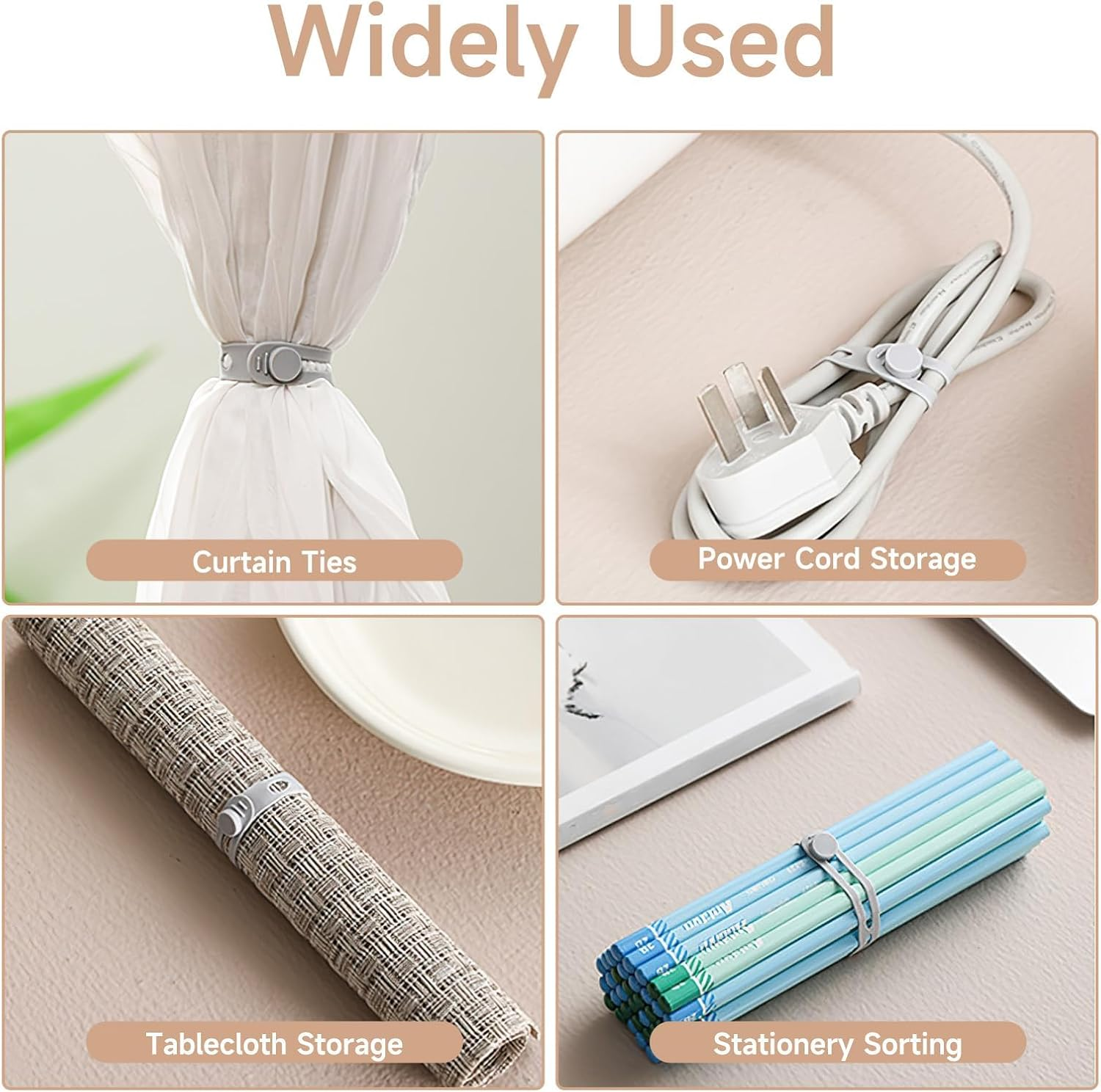 10 Pack Silicone Cable Ties Cord Organizer Strap, Colorful Reusable Wire Wrap Management with Lock Buckle, Elastic Cord Organizer Strap with Wire Clips Labels for Neat Cable Management (7 Color) image number 1