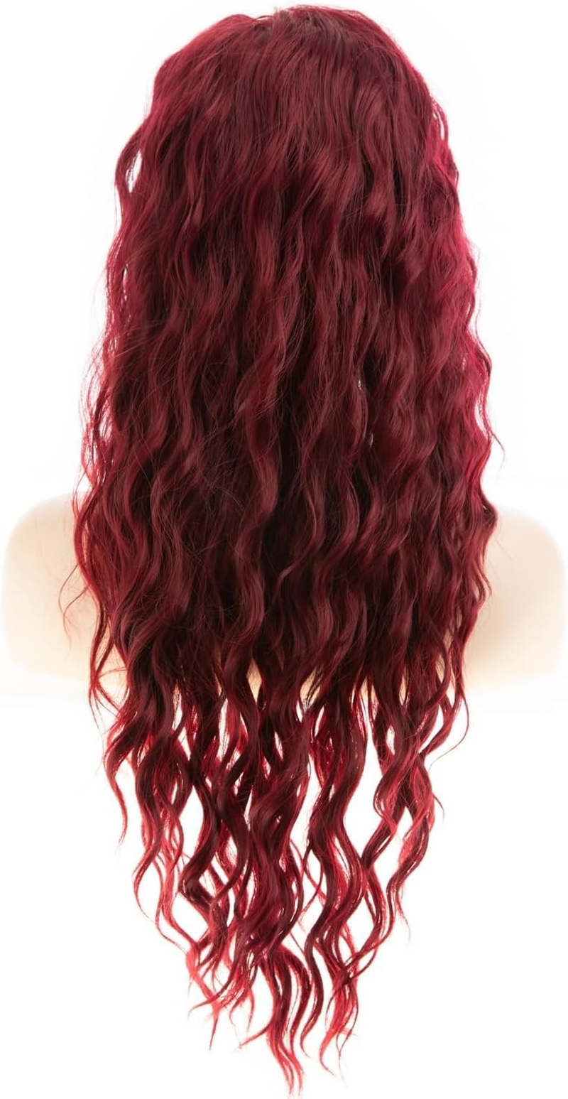 Beweig Long Curly Wavy Wine Red Wig for Women Side Part Burgundy Natural Looking Cosplay Synthetic Fibre Wig Heat Resistant Replacement Wig - L205-Rot image number 6