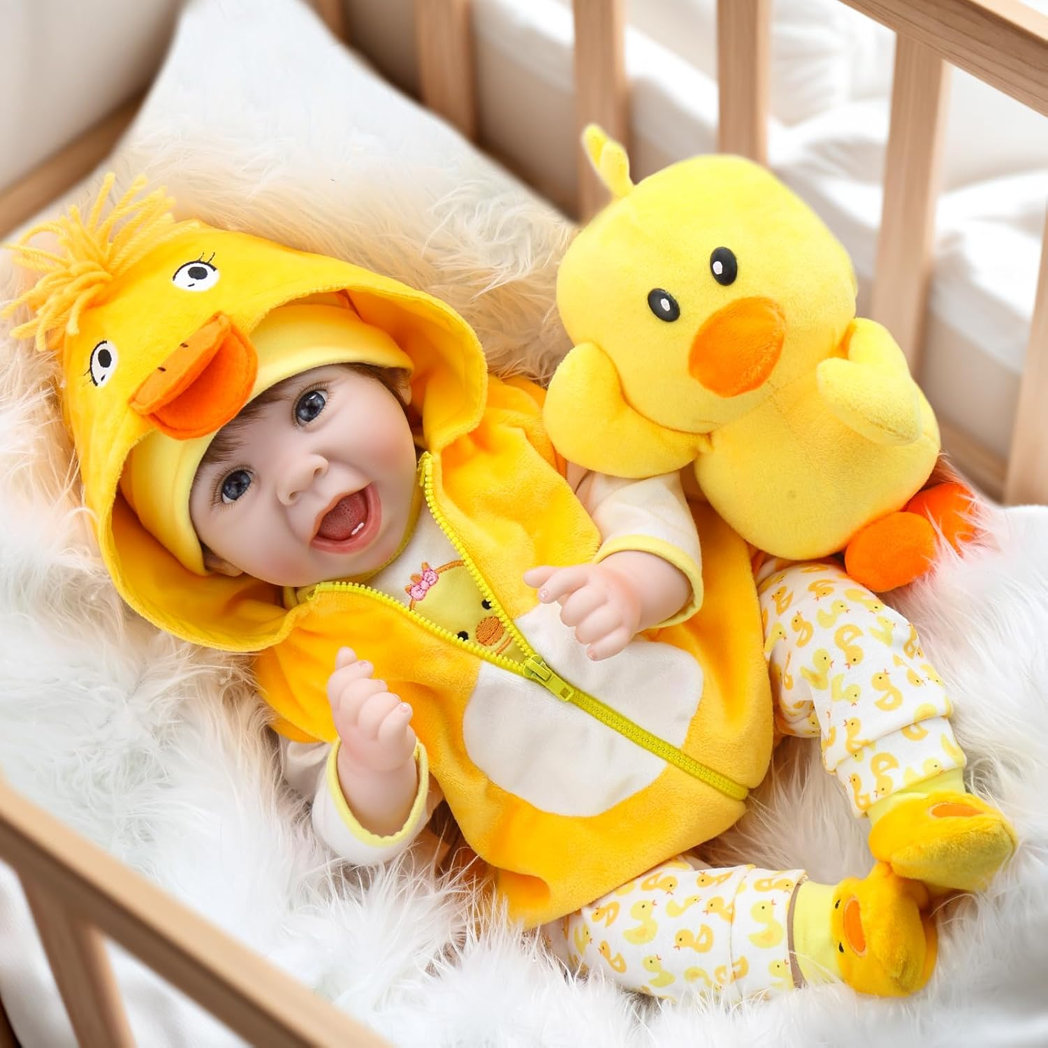Aori Realistic 22In Reborn Baby Doll in Ducky Outfit, Yellow, 22'' (24325) image number 6