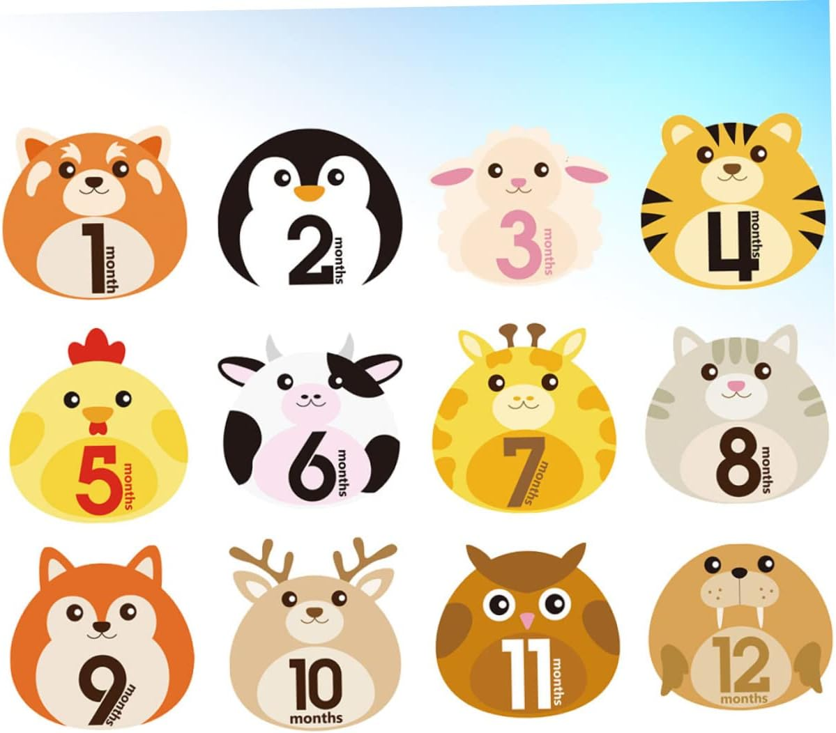 12Sheets Monthly Stickers for Newborn Animal Design Milestone Belly Stickers Self-Adhesive Decals for Photos image number 3