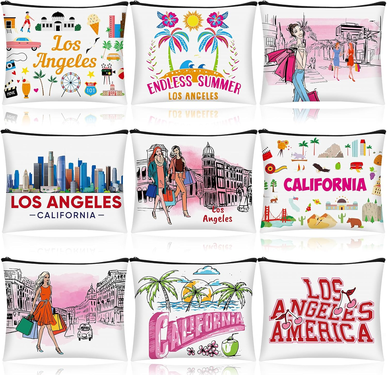 9 Pcs Alaska Cosmetic Bag New York Souvenir Zipper Pouch Los Angeles Souvenir Gifts Italy Paris Broadway Alaska Makeup Purse for Girls Women Traveler Birthday Christmas Party Favors