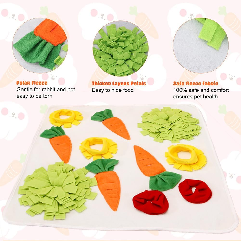 24" X 24" Rabbit Foraging Mat Bunny Toys, Interactive Feed Game for Boredom, Washable Polar Fleece Bunny Hay Feeder, Pad Bed Treat Dispenser for Rabbits Bunny Guinea Pigs Chinchillas (White) image number 1