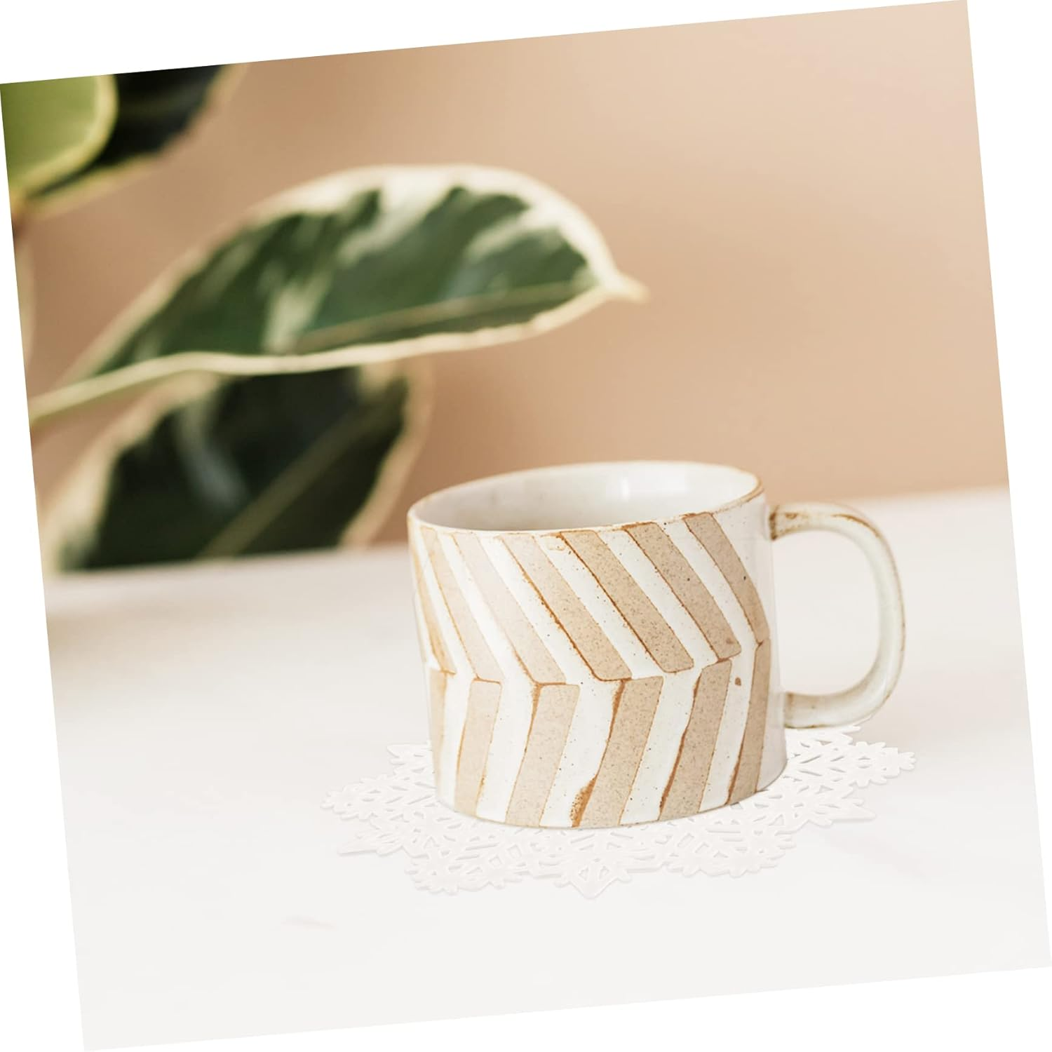 SHOWERORO 6Pcs Christmas Cup Mats White Snowflake Shape Coasters Thermal Insulation Placemat Non-Skid Desk Topper Decorative Cup Cushion for Kitchen Dining Table image number 2