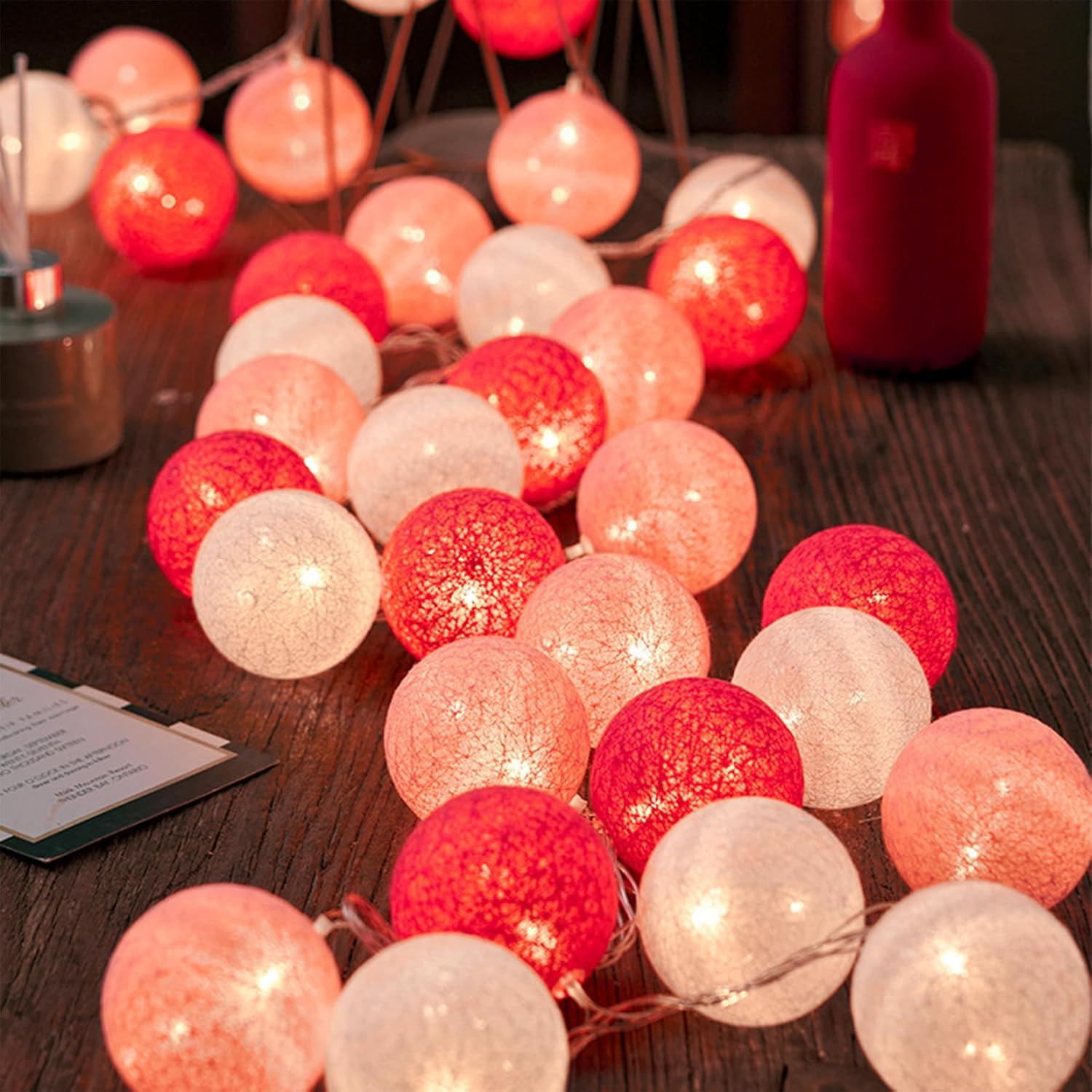 LED Fairy Lights, Cotton Balls, 300 Cm, 20 LED Balls Fairy Lights, Battery Operated, Cotton Ball Fairy Lights for Christmas, Wedding, Children'S Room, Party Decoration