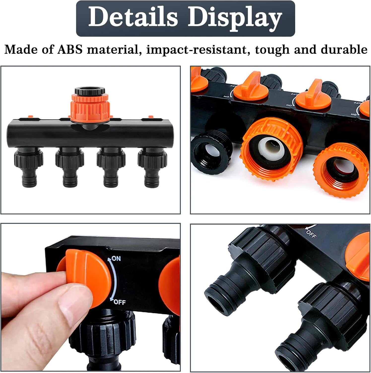 Faucet Splitter Garden Hose Connector 4-Way Garden Hose Splitter with Independent Valves, 3-Size Faucet Compatibility (GHT1/2, GHT3/4, GHT1) (Blue) image number 2