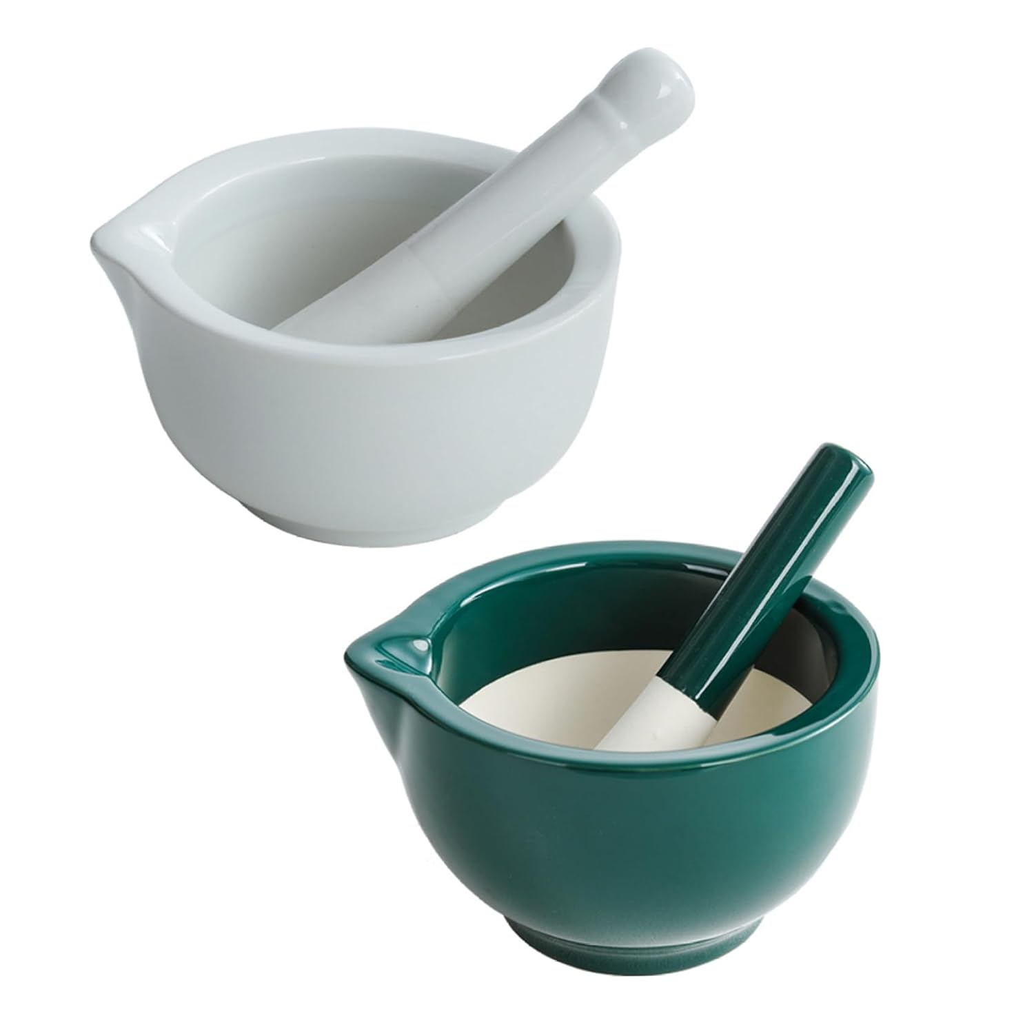 Pestle and Mortar Set Porcelain Spice Grinder Kitchen Manual Herb Grinder Pill Crusher Grinding Bowls for Paste Garlic Ginger Dark Green image number 5