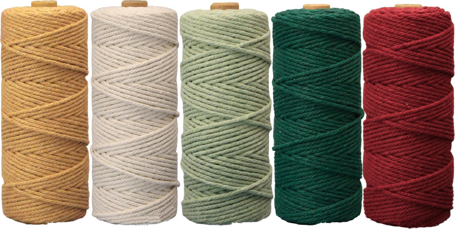 5 Rolls Natural Macrame Cord, Betterjonny 3Mm X 270 Yards Colored Macrame Rope, 4 Strand Twisted Cotton Rope Macrame Yarn, Colorful Cotton Craft Cord for Wall Hanging, Plant Hangers, Knitting, DIY - Big Red/Brick Red/Deep Pink/Light Pink/Wine Red image number 5