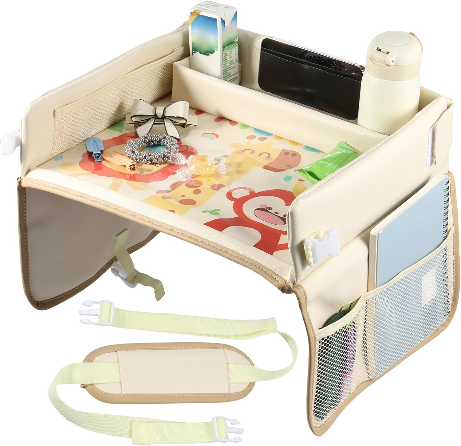 Kids Travel Tray Car Organizer, Waterproof Car Seat Table Tray for Kids, Toddler Car Seat Activity Table Tray,Portable Multifunction Car Lap Tray Backseat Tray for Airplane Drawing Watching TV