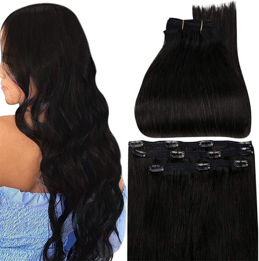 50 Grams Clip on Human Hair Extensions Ombre Color 3Pcs 100% Machine Remy Human Hair Hairpins Clip in Hair Extensions 1B 18 Inches 100 Gram 2 Set