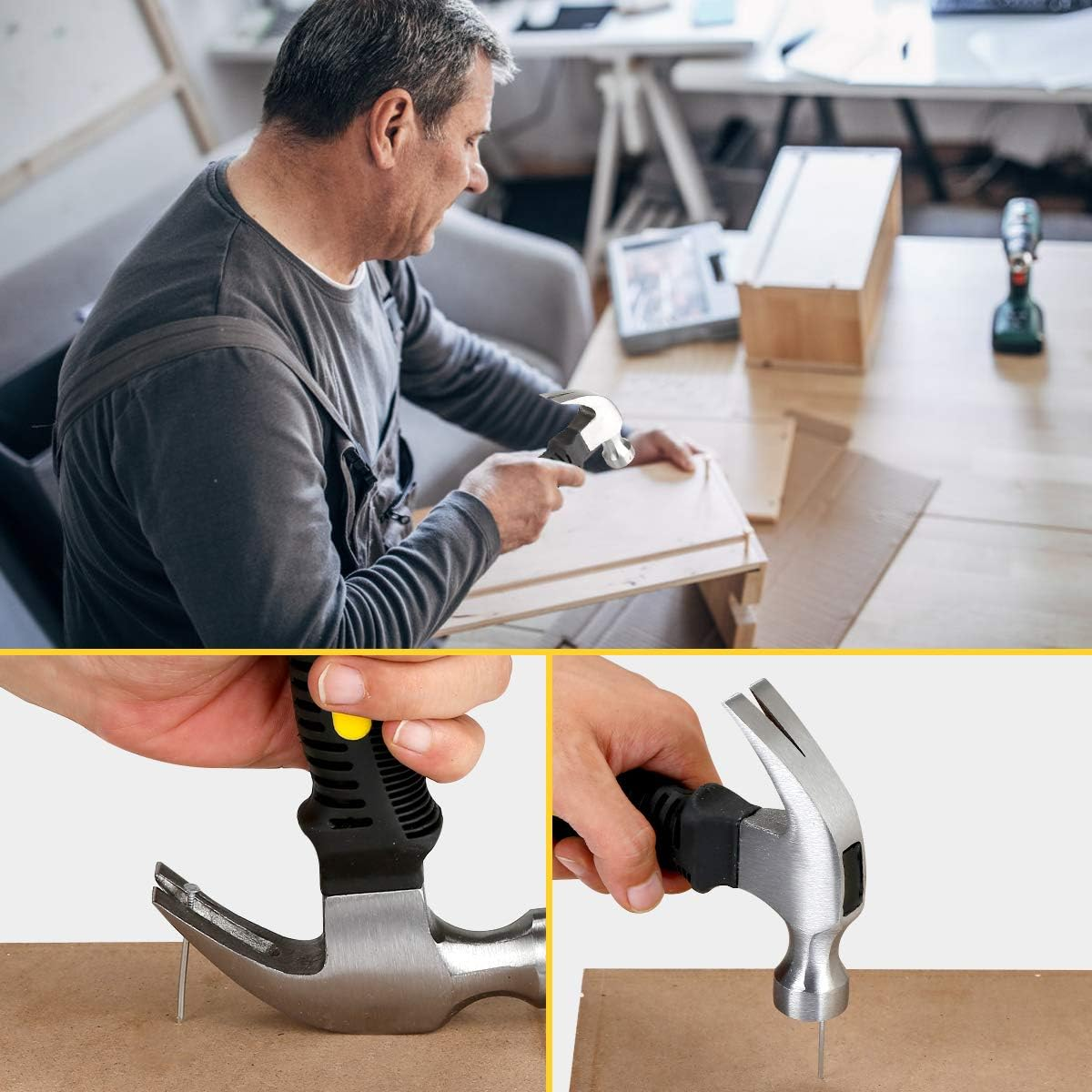 KURUI 560Pcs Small Nails for Hanging Pictures Assortment Kit & 8Oz Small Hammer, Mini Hammer Set with Hardware Nails Assorted Set, 280 Wall Nails & 280 Finishing Nails image number 6