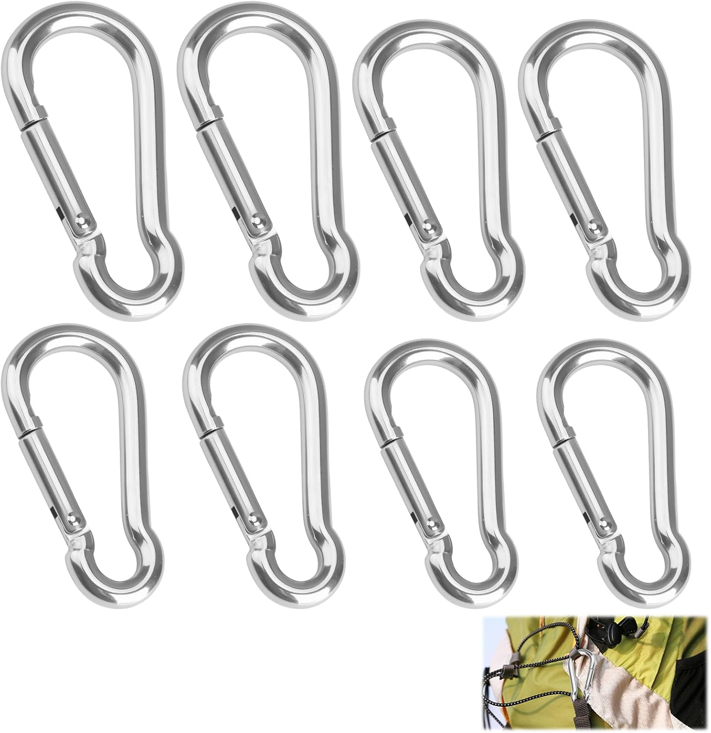 8 Pcs Heavy Duty Small Carabiner Clip, Durable Mountain Climbing Buckle for Gym Outdoor Camping Swing Pet Leashes Keychains Hiking, 4 Size M4/5/6/7 Locking Carabiner (Sliver) image number 5