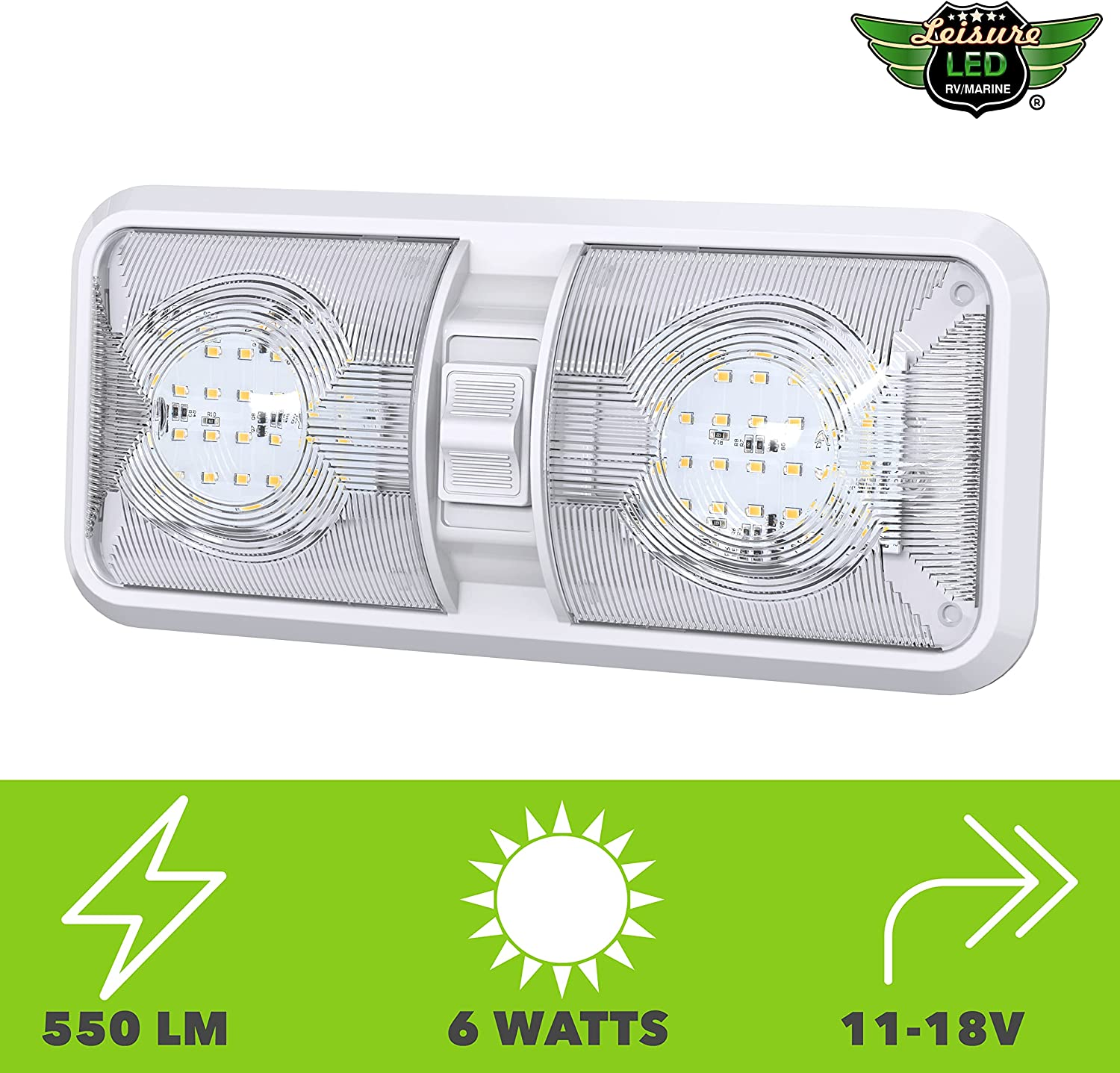 Leisure LED 5 Pack RV LED Ceiling Double Dome Light Fixture with ON/OFF Switch Interior Lighting for Car/Rv/Trailer/Camper/Boat DC 12V Natural White 4000-4500K 48X2835SMD (Natural White 4000-4500K, 5) image number 1
