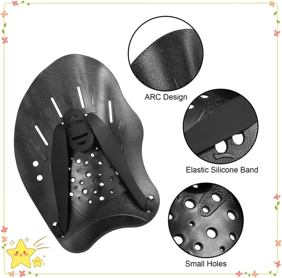 1 Pair Hand Paddles for Swimming, Swimming Paddles with Adjustable Straps, Strength Training Aid, Pool Exercise Equipment, Swimming Training Accessories,Unisex（Black） image number 4