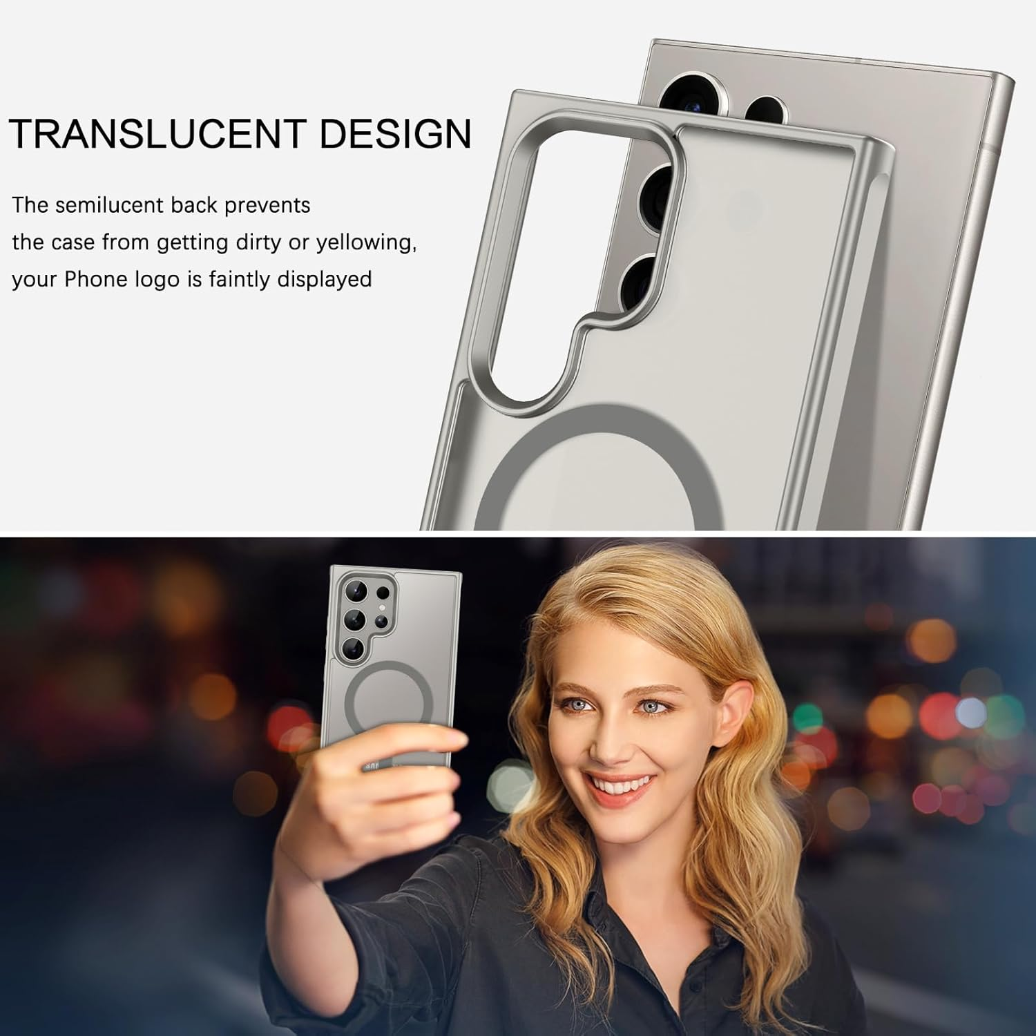 DUEDUE for Samsung Galaxy S24 Ultra Case Magnetic with Stand,[Compatible with Magsafe] Military Grade Protective Skin-Friendly Touch Slim Built-In Kickstand Hard Back Samsung S24 Ultra Cover, Gray image number 3