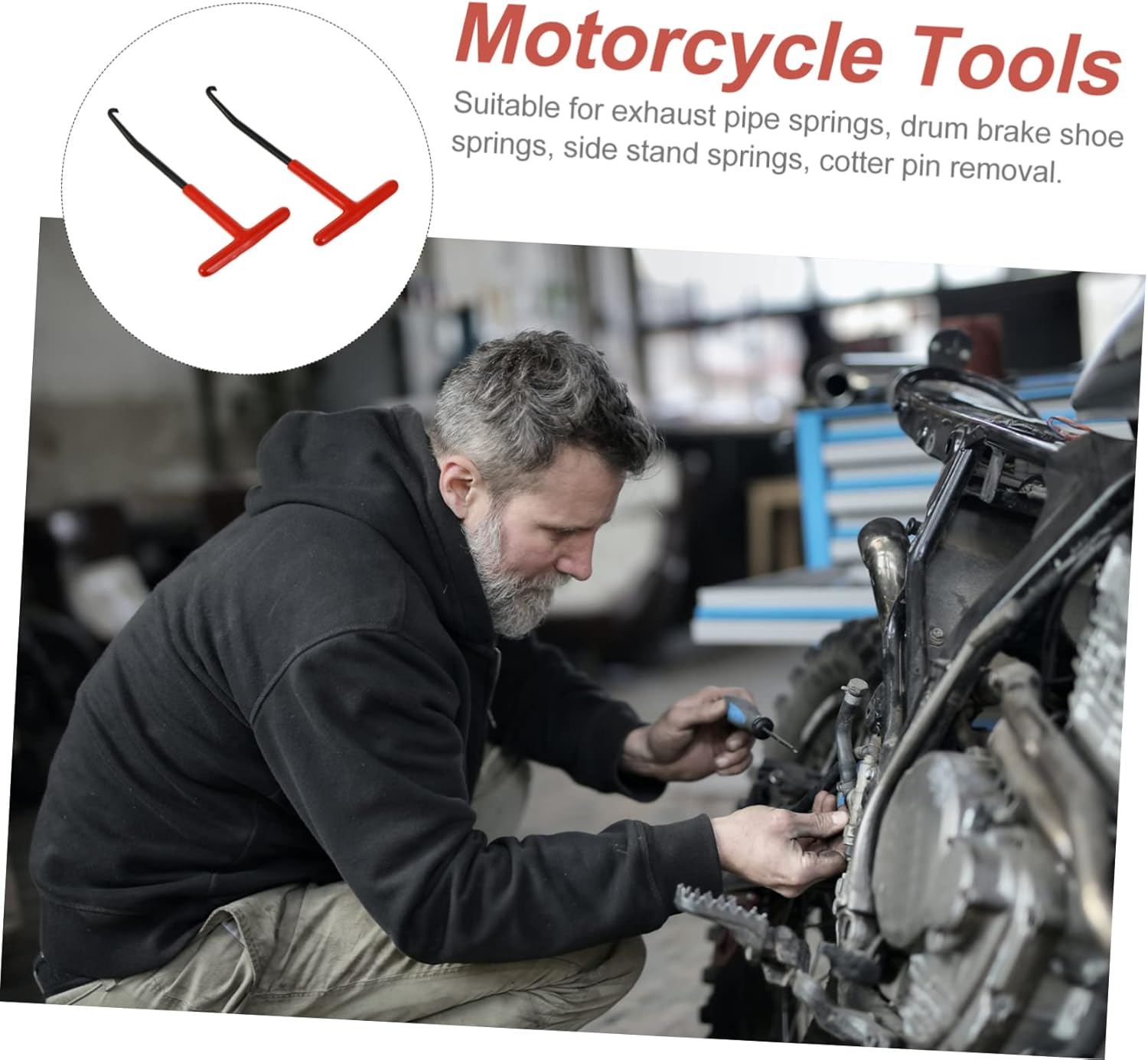 Vaguelly 2Pcs Motorcycle Spring Hook Exhaust Spring Puller Tool Steel Hook Set for Motorbike Accessories and Repair