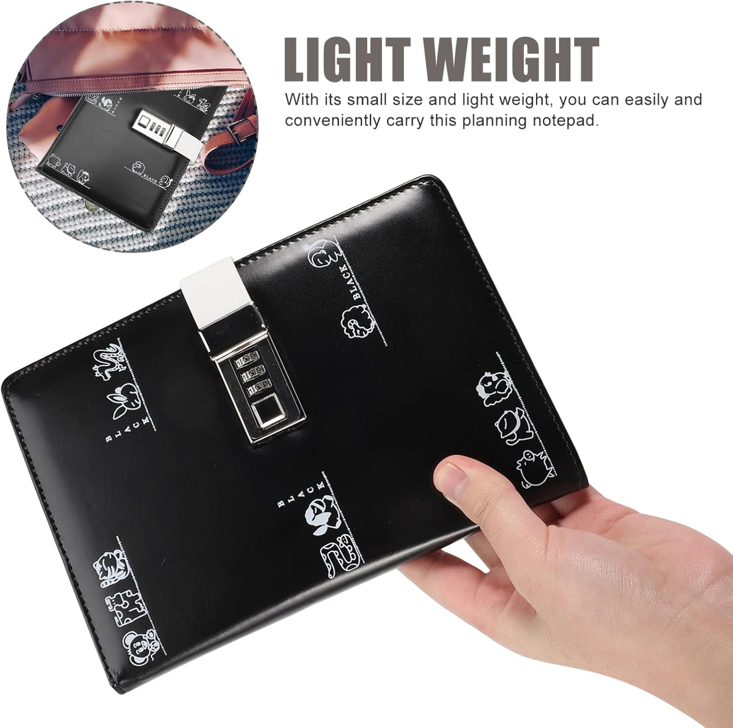 NUOBESTY Lockable Journal Diary with Lock Black Password Book with Code Lock Protection Pu Notebook for Students Adults 21.5Cm image number 6