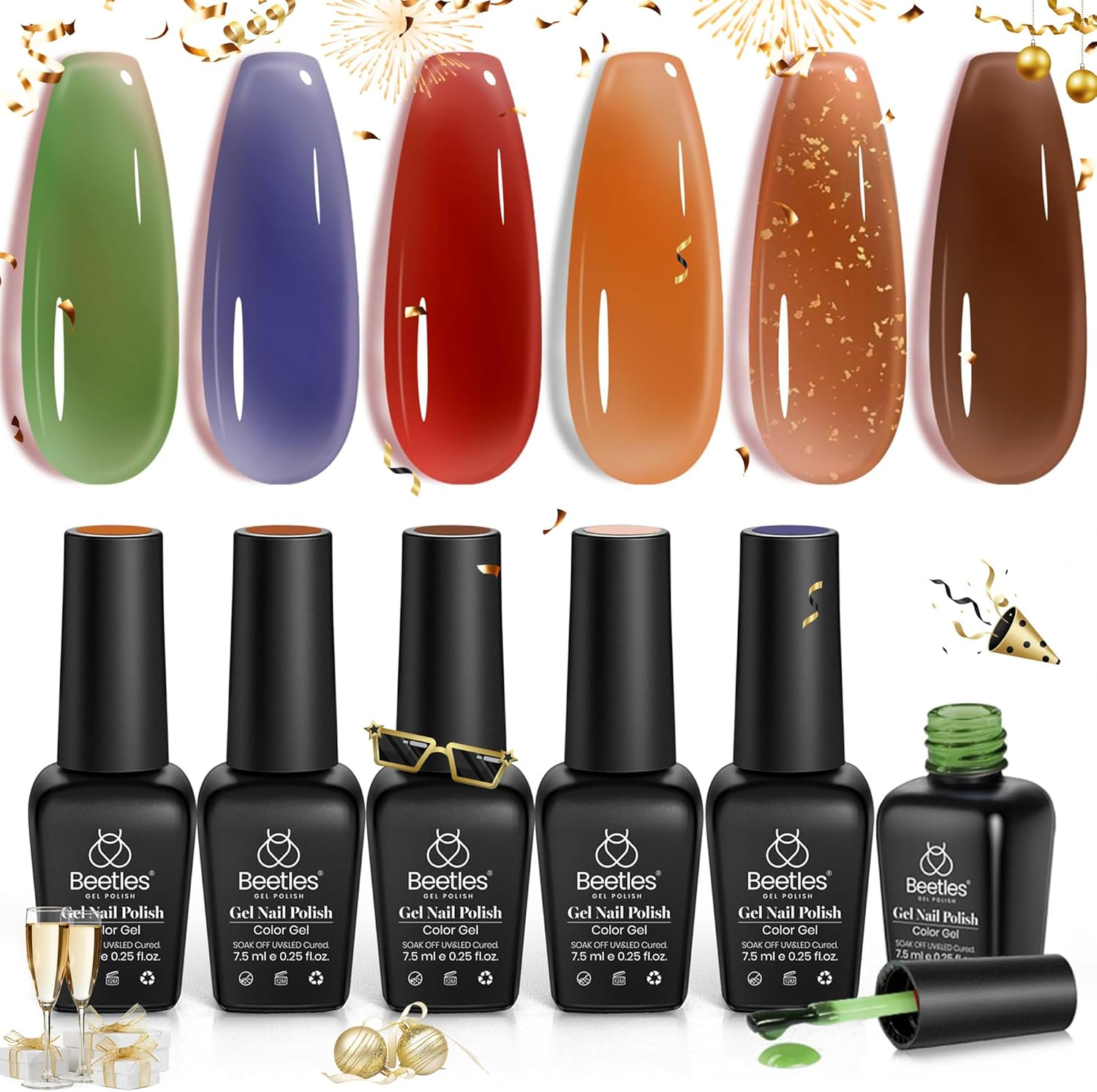 Beetles Gel Polish Jelly Gel Nail Polish 6 Colors Transparent Gel Polish Set Translucent Brown Red Blue Green Orange Spring Nails Soak off LED UV Curing Manicure Kit Women image number 6