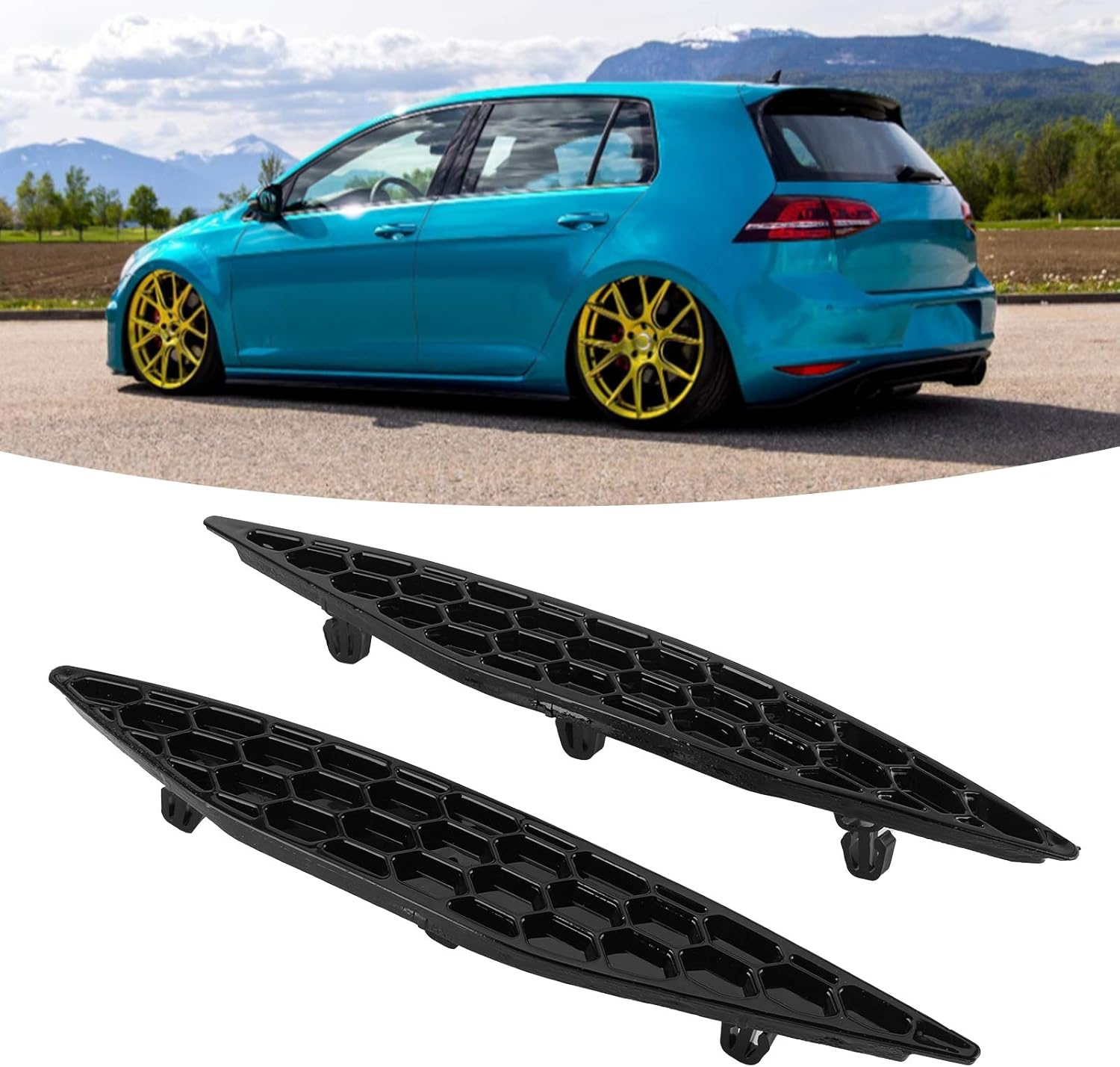 Mk7 Accessories,2016 Reflectors,Auto Bumper Reflector,2Pcs Gloss Black Rear Bumper Reflector Honey Comb Set Fit for MK7 2013-2016 Mk7Rear Reflectors image number 5
