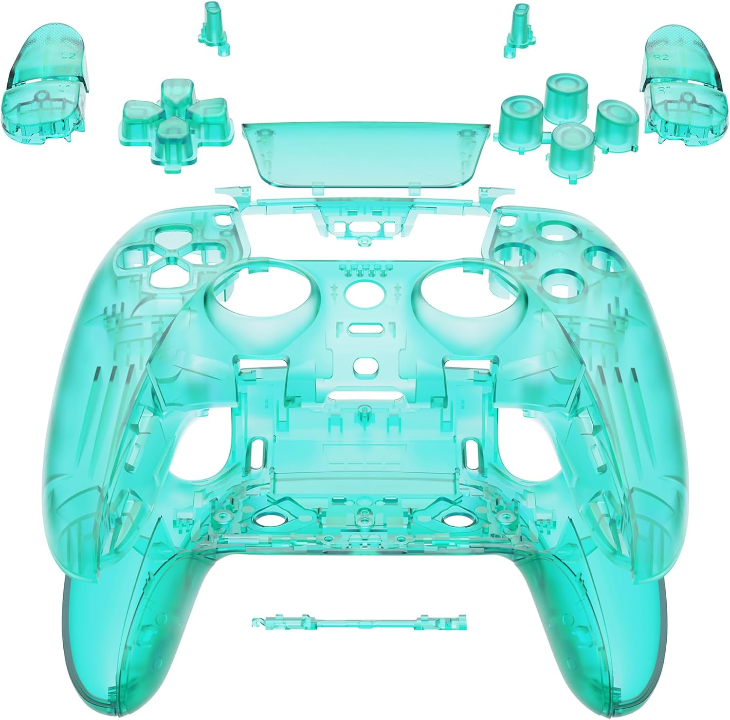 Extremerate Full Set Shell with Buttons Touchpad Compatible with P S 5 Edge Controller, Glow in Dark - Green Replacement Decorative Trim Shell Front Back Plates Compatible with P S 5 Edge Controller - Clear image number 4