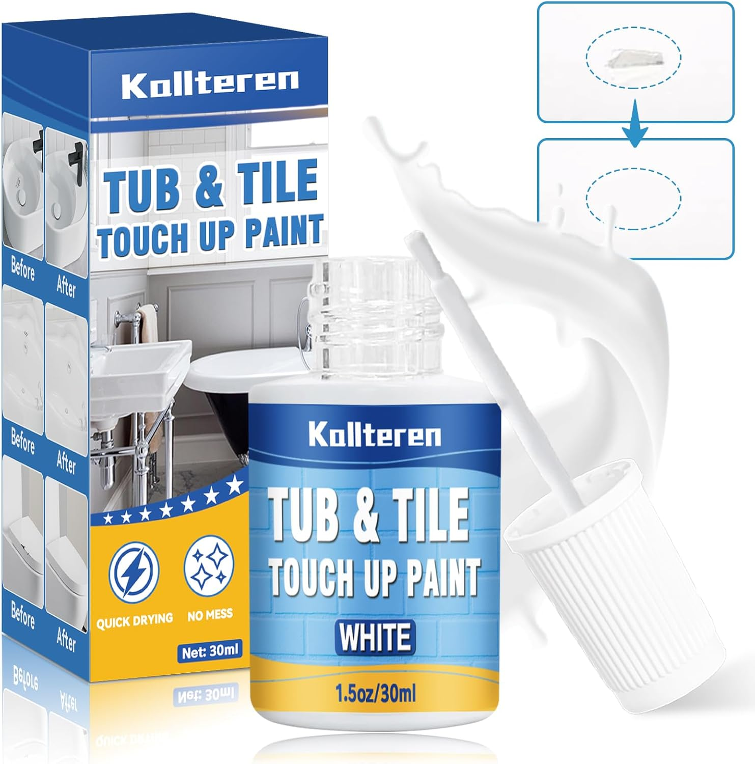 Tub and Tile Paint, White Touch up Pen for Countertop, Bathtub, Porcelain Paint for Any Scratches Spots on Tiles, Sinks, Enamel, Toilets, 1.5 Fl Oz image number 4