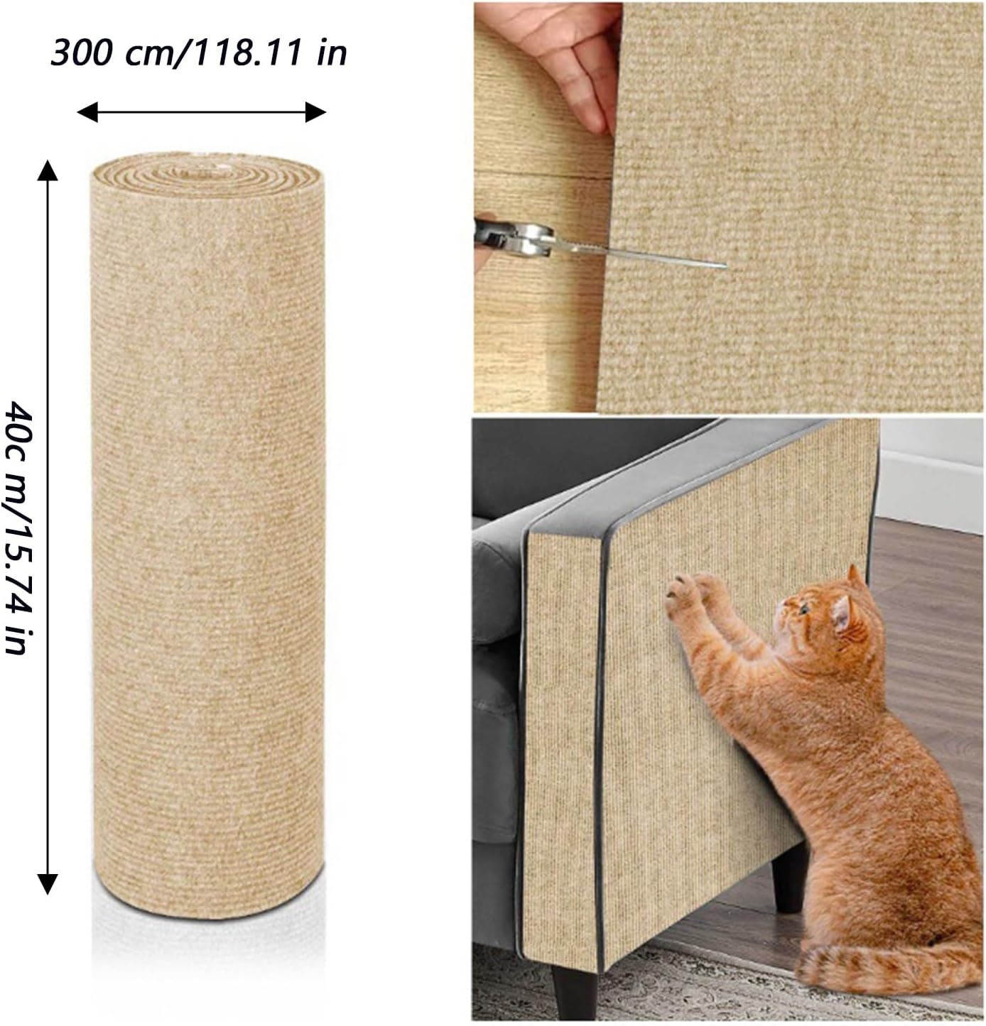 Scratching Wall for Cats, 40 X 300 Cm, Scratching Mat for Cats, Self-Adhesive Scratching Mat, Cat Scratching Mat, Cut to Size, Self-Adhesive Scratching Mat, Cat for Furniture, Couch, Sofa, Door image number 1