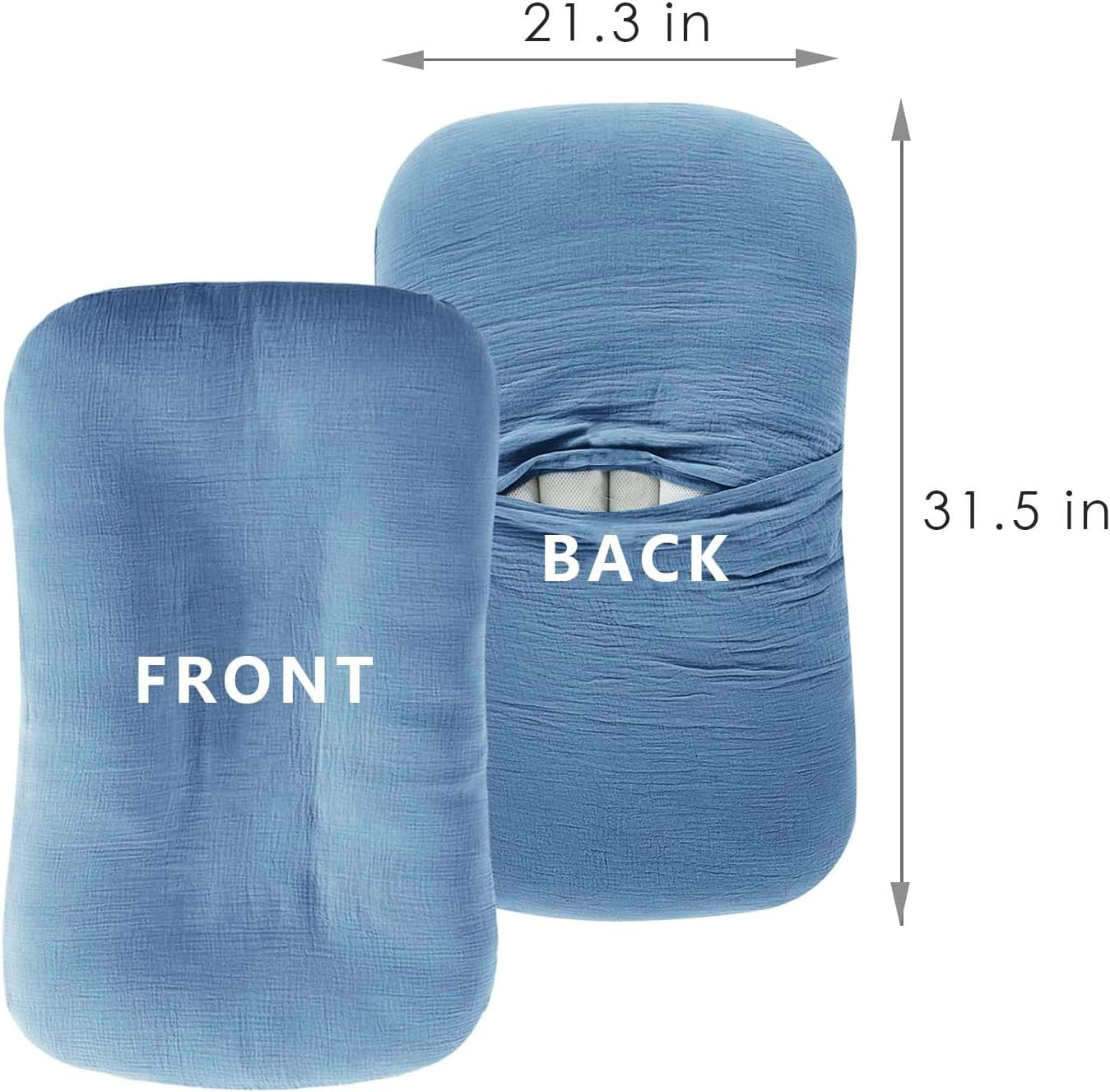 Muslin Baby Lounger Cover 4 Pcs, Soft Cotton Slipcover for Infant Padded Lounger Comfortable Lounger Pillow Case Newborn Floor Seat Cover for Babies Boys Girls (White/Gray/Blue/Ginger)