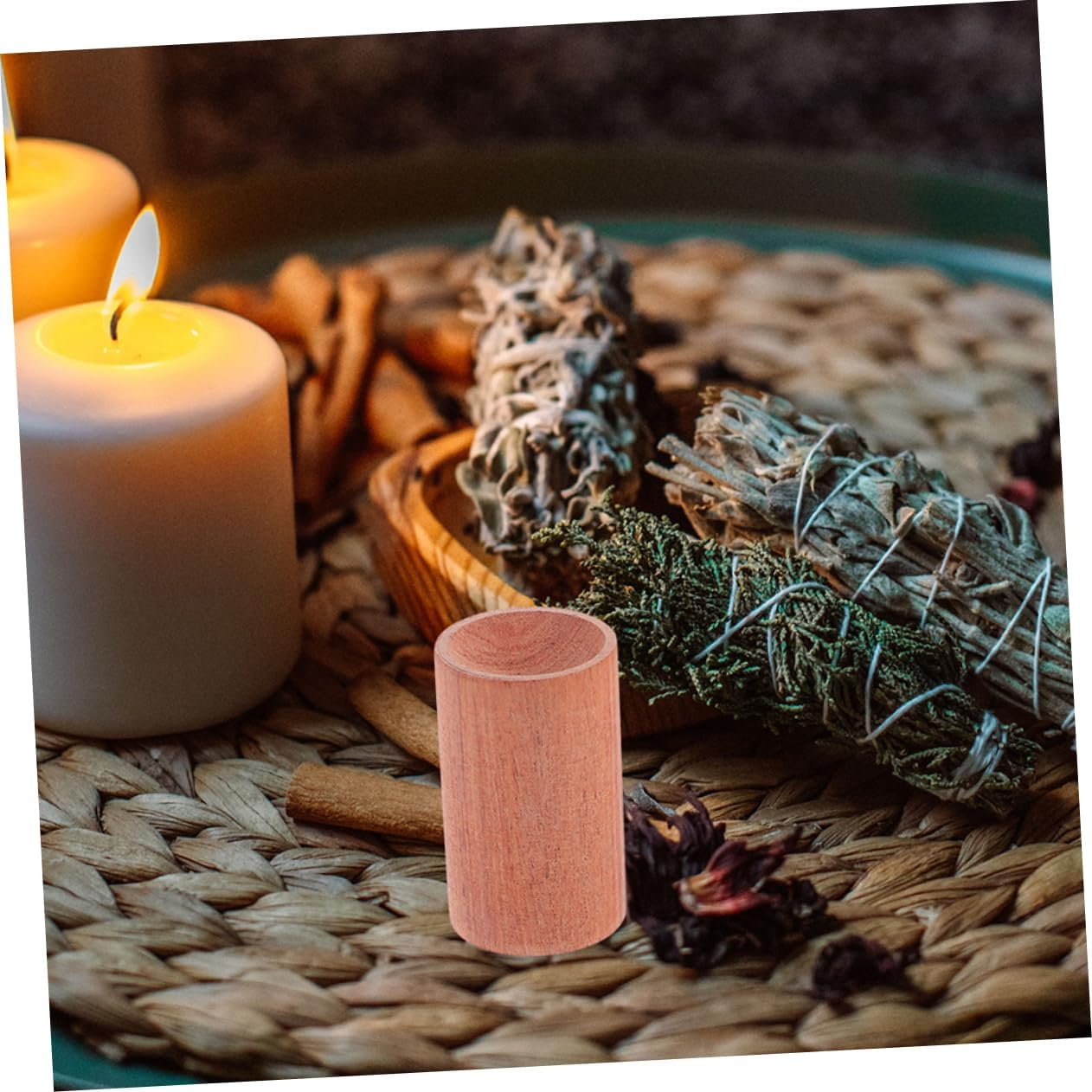 Baluue 4Pcs Natural Wood Aromatherapy Essential Oil Base Stands for Home Office round Cylinder Pedestals image number 5