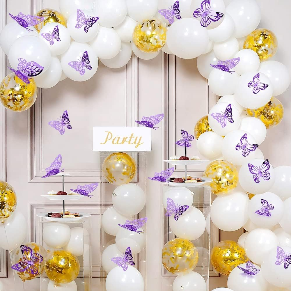FIMETEUG Purple Butterfly Wall Sticker, 72 PCS, Elegant, Metallic Paper, Indoor Use image number 5