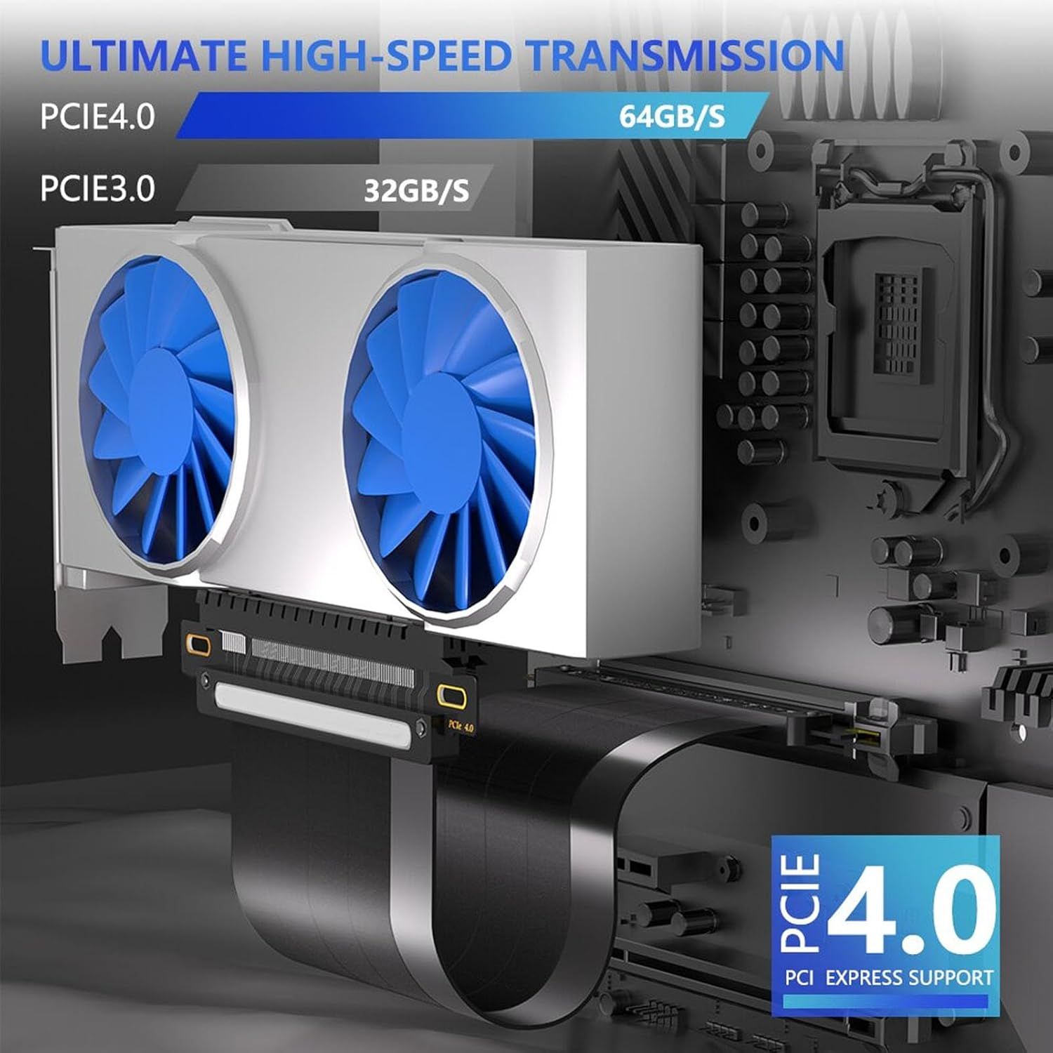 Pcie 4.0 X16 Riser Cable, Pcie 4.0 X16 Extension Cable, GPU Riser Cable High Speed Extension Port Adapter 180 Degree EMI Shielded for RTX4090 for Rtx3090Ti for RTX3090 (300Mm) image number 4