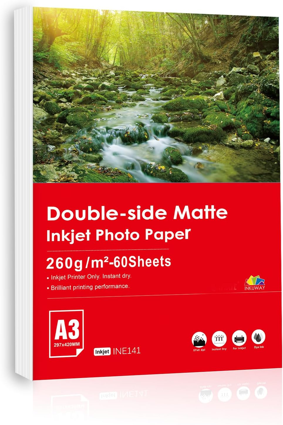 A3 260Gsm 60Sheets Thick Matte Double Sided Photo Paper Inkjet Matt for Brochures, Photos Book Cards, Ink Jet Printers Printable.