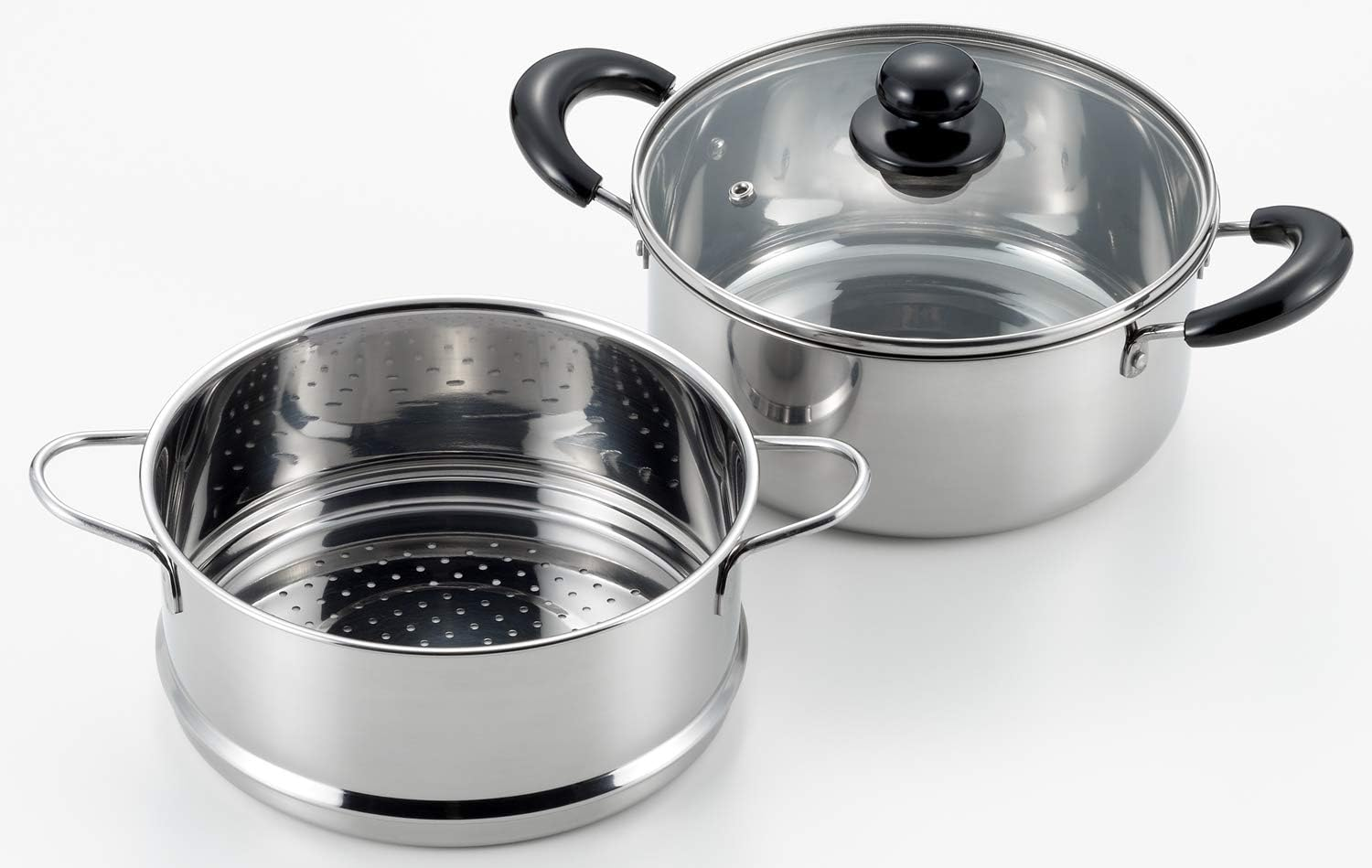 Yoshikawa SJ2967 Double-Handed Pot, Two-Stage Steamer, Stainless Steel, 7.9 Inches (20 Cm), Gas Fire, Induction Compatible, Steamed Food image number 6