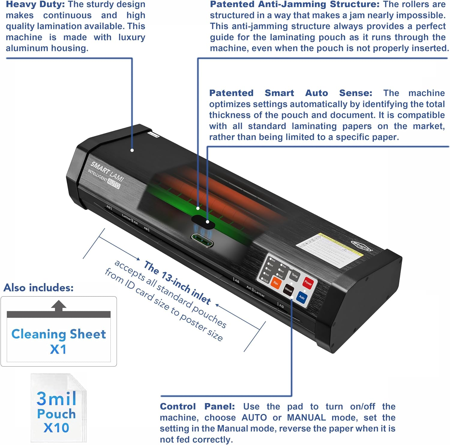 SINCHI 75-250 Mic, Auto Sense, Heavy Duty, A3-Size Thermal Laminator Machine for Business/Office/School, Never-Jam 50-Second Warm-Up Laminating Machine, Foil Applicator as Well