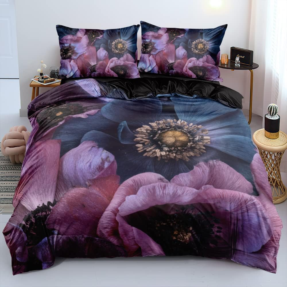 Holiyjog Galaxy Duvet Cover Space Bedding Set Full Size for Teen Kids, for Boys and Girls Purple Bed Set Printed with 1 Comforter Cover and 2 Pillowcases