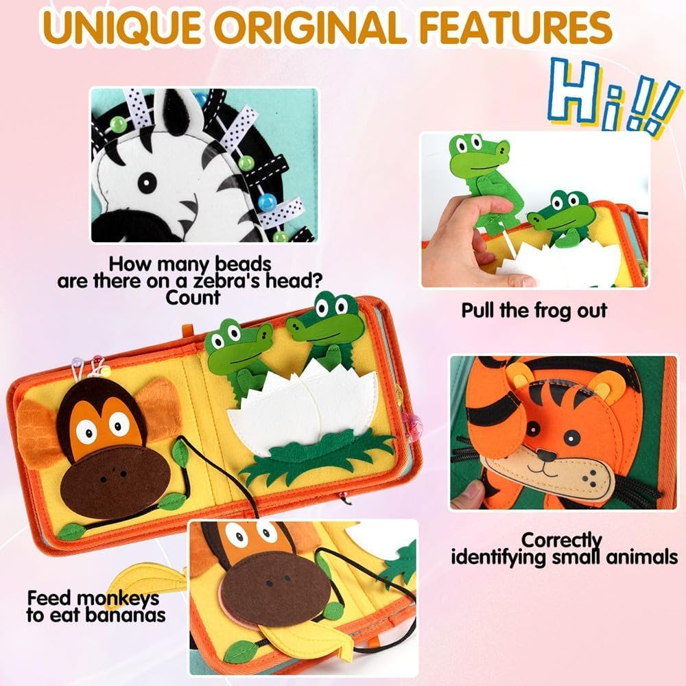 Kukelen Busy Board, Busy Book,Quiet Book ，Montessori Toys for Toddlers, Felt Toddlers Sensory Toys Toddler Activity Book for Learning Fine Motor Skills, Educational Toys for Boys Girls image number 6