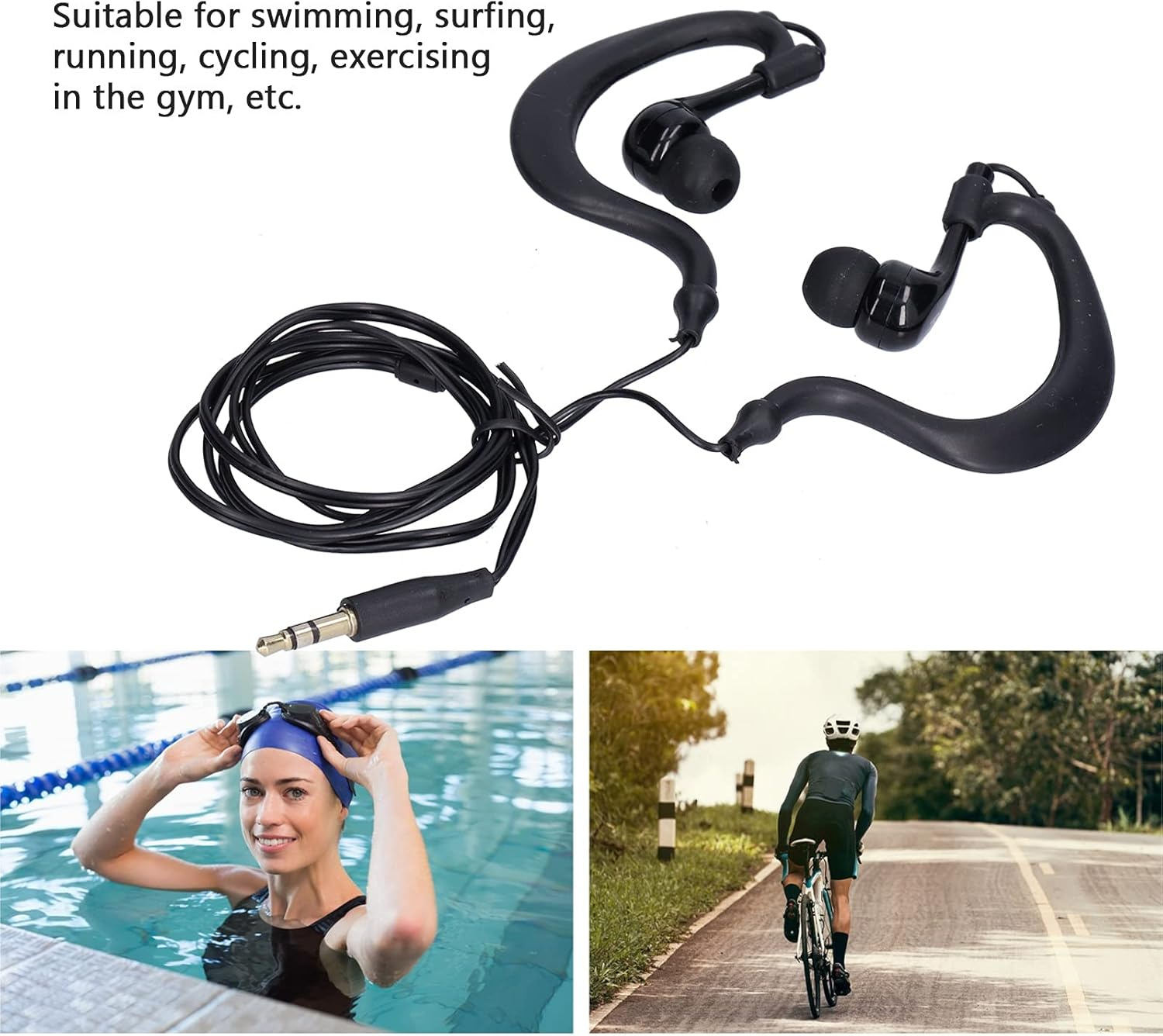 Leapiture Swimming Headphones, Ultralight IP68 Waterproof Sports Headphones 3.5 Mm Plug Cable Interchangeable Ear Plugs Headphones for Swimming Running Surfing (Black) image number 4
