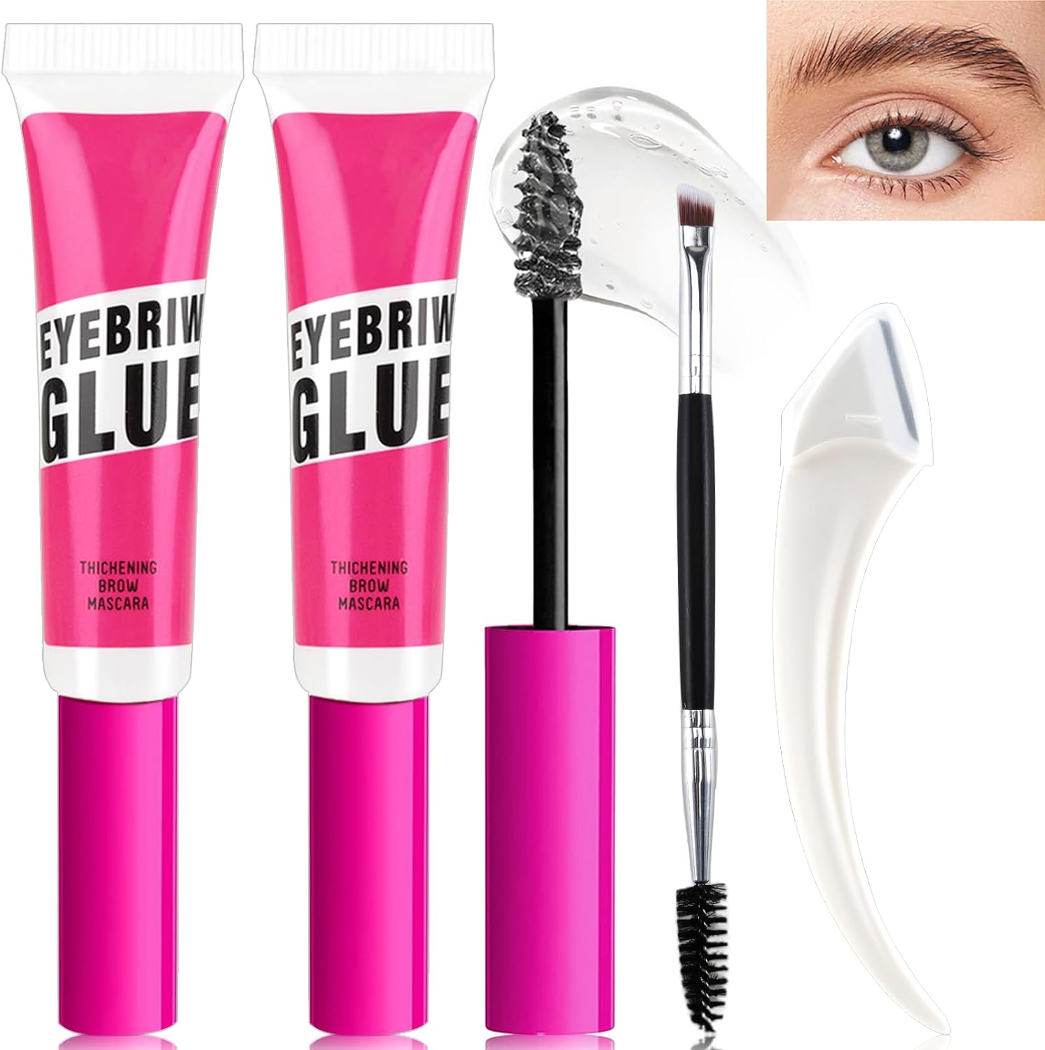 Erinde 2PC Clear Eye Brow Glue Kit, Professional Makeup Extreme Hold Eyebrow Gel, Waterproof Longwear Creates Natural Fluffy Feathered Look, with 1 Brow Razor & 1 Brush #01 image number 3