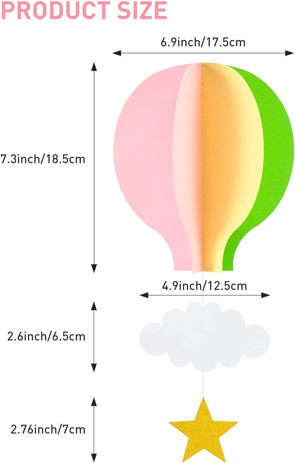 Vomika Colorful Fantasy Hot Air Balloon Hanging Paper Decorations Garland Pack of 5 Big Size with Clouds Stars for Kids Room, Baby Shower, Birthday Party, Wedding Part image number 2